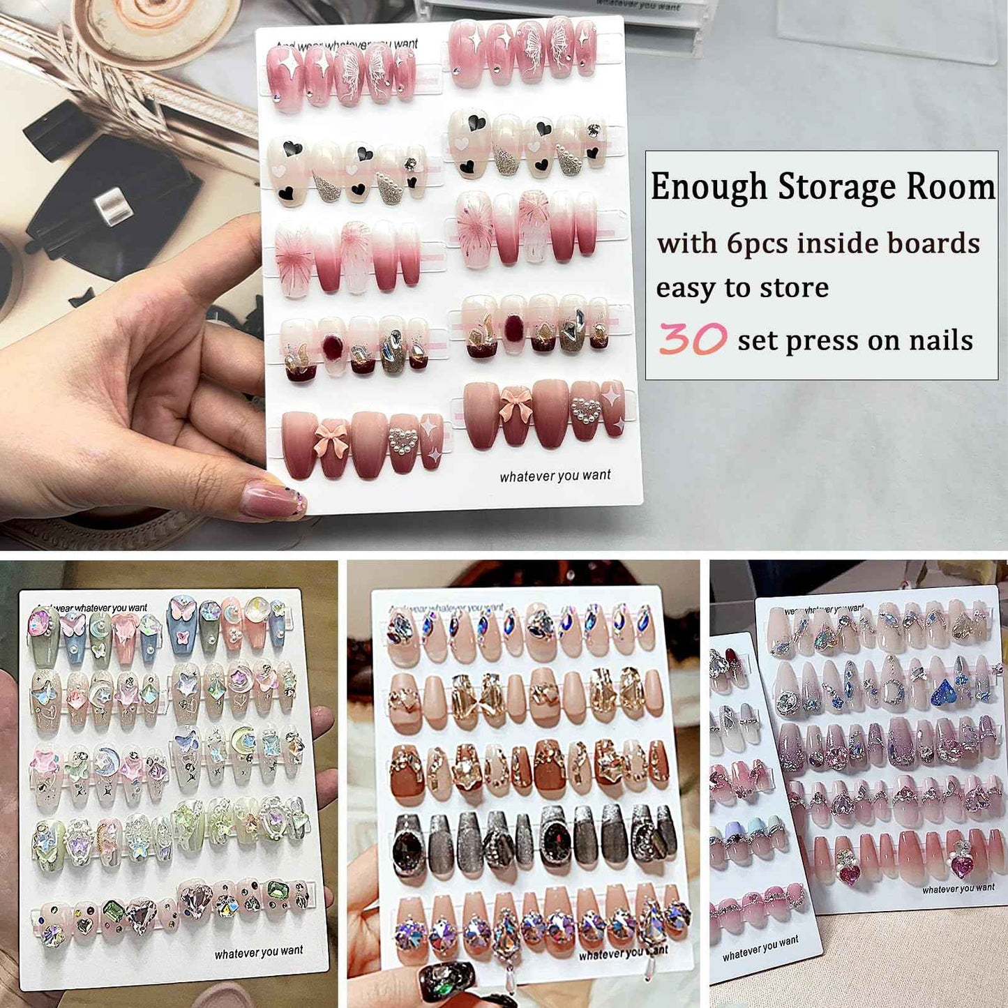 Press On Nail Organizer 6 Layer Acrylic Press On Nail Storage Box Large Nails Art Display Board for Fake Nails Storage Case Nail Display Salon Supplies with Tape
