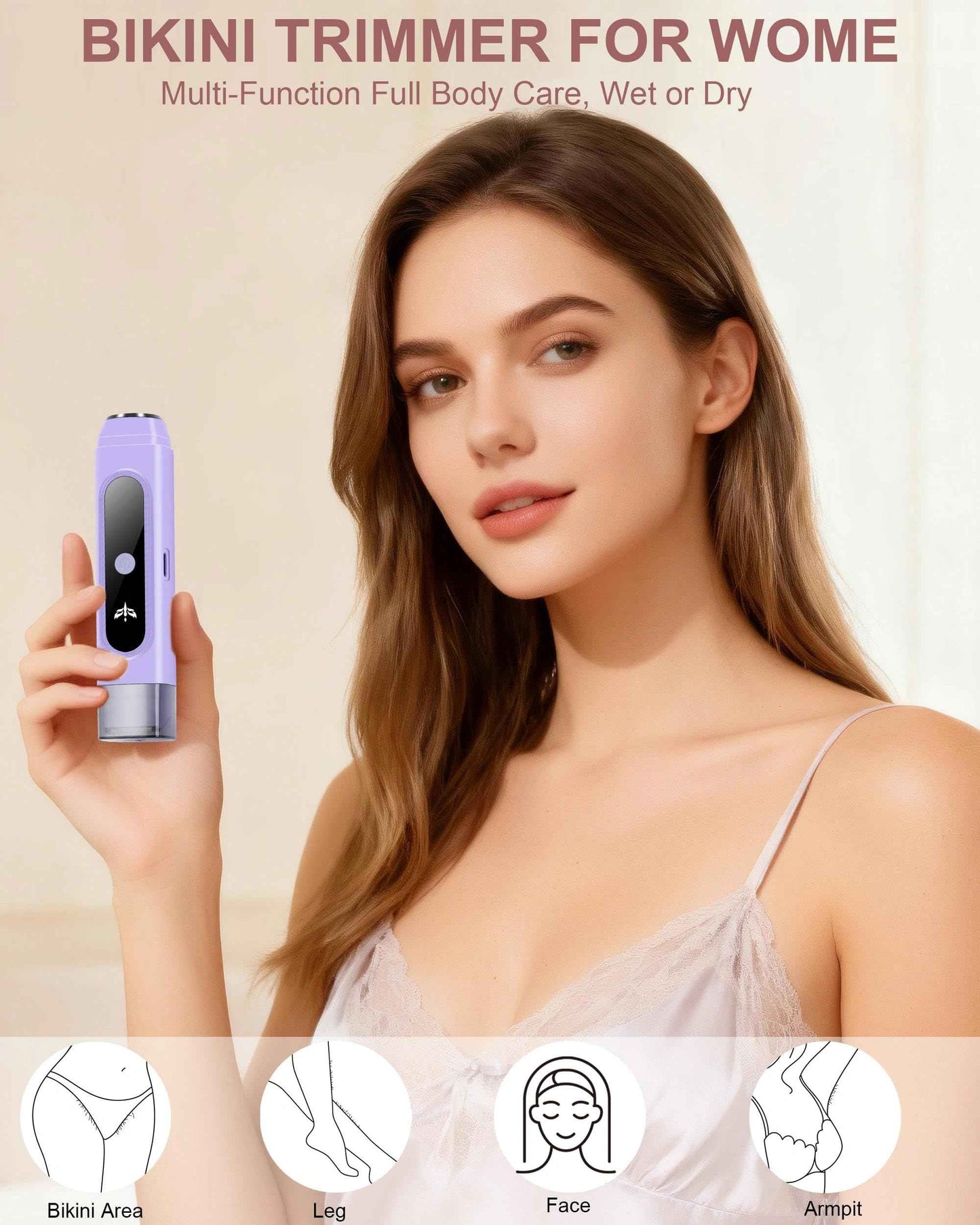 Kaaeiccr Bikini Trimmer for Women, Dual-Blade Shaver for Trimming Body and Pubic Hair for Silky Skin, Waterproof Design, Easy to Clean, Suitable for Underarms, Body, and Legs (Purple)