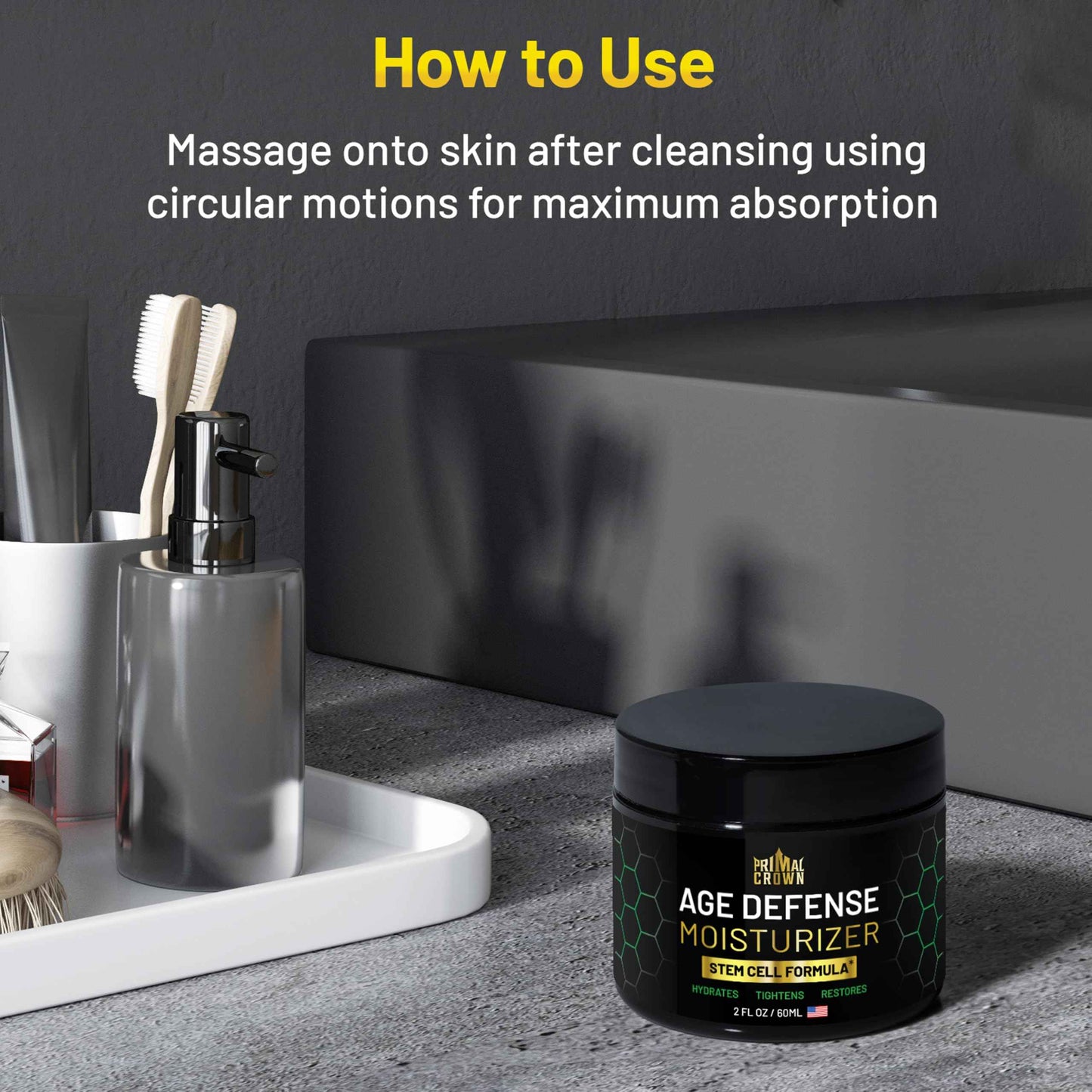 Men's Anti-Aging Moisturizer with Stem Cells - Anti-Wrinkle Skin Cream for Face - Plus Hyaluronic Acid and Peptides - Firming and Tightening Age Defense Cream, Made in USA - Day & Night - 2 oz