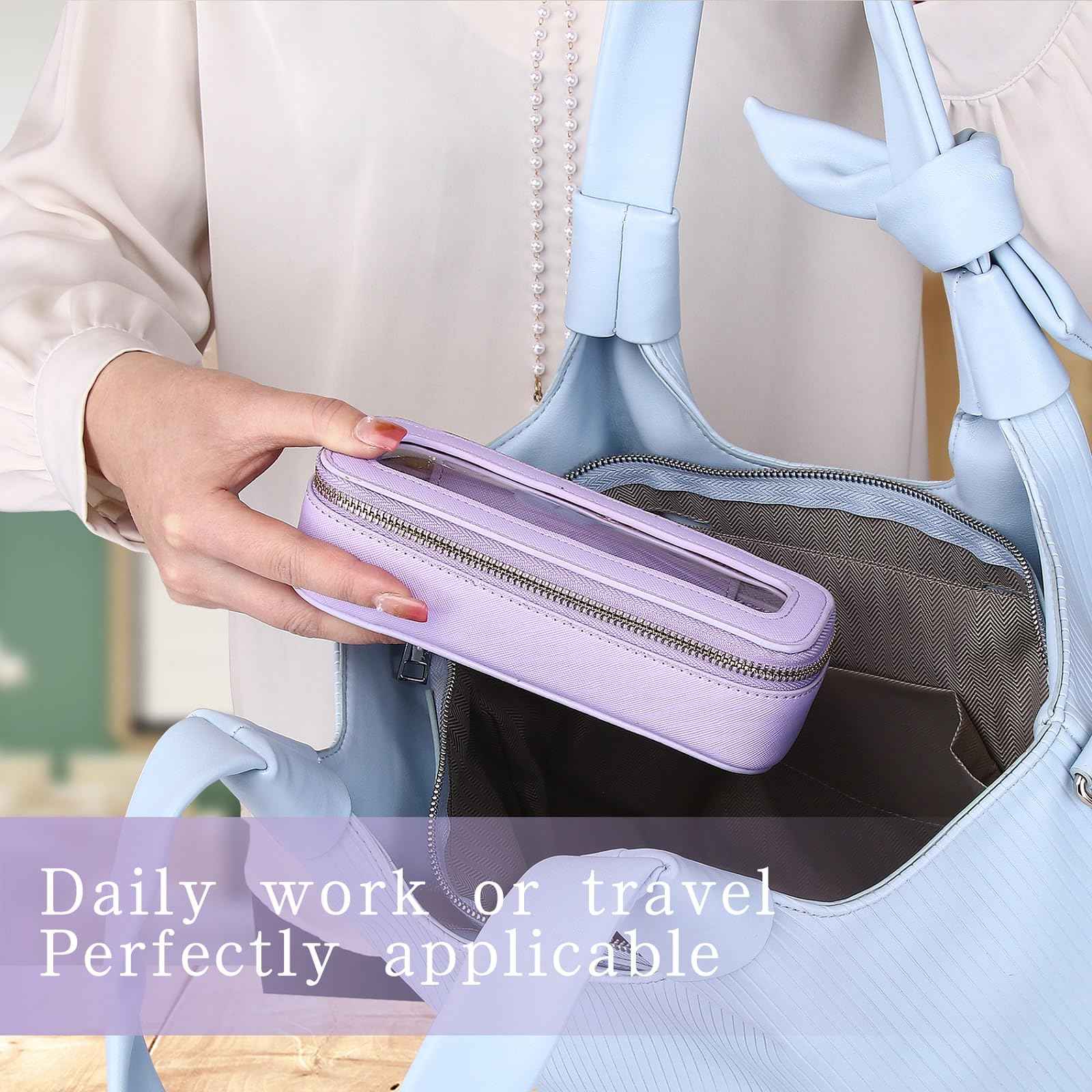 LOFOWN Travel Makeup Set Waterproof Transparent Cosmetic Bag and Toiletry Bag Makeup Brush case with Zipper Car Essentials for Women (Purple, L+M+SLIM)