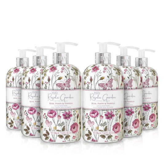 Baylis & Harding Liquid Hand Soap Wash with Dispenser, Royale Garden, Rose, Poppy & Vanilla, 16.9oz/500ml (6-Pack)