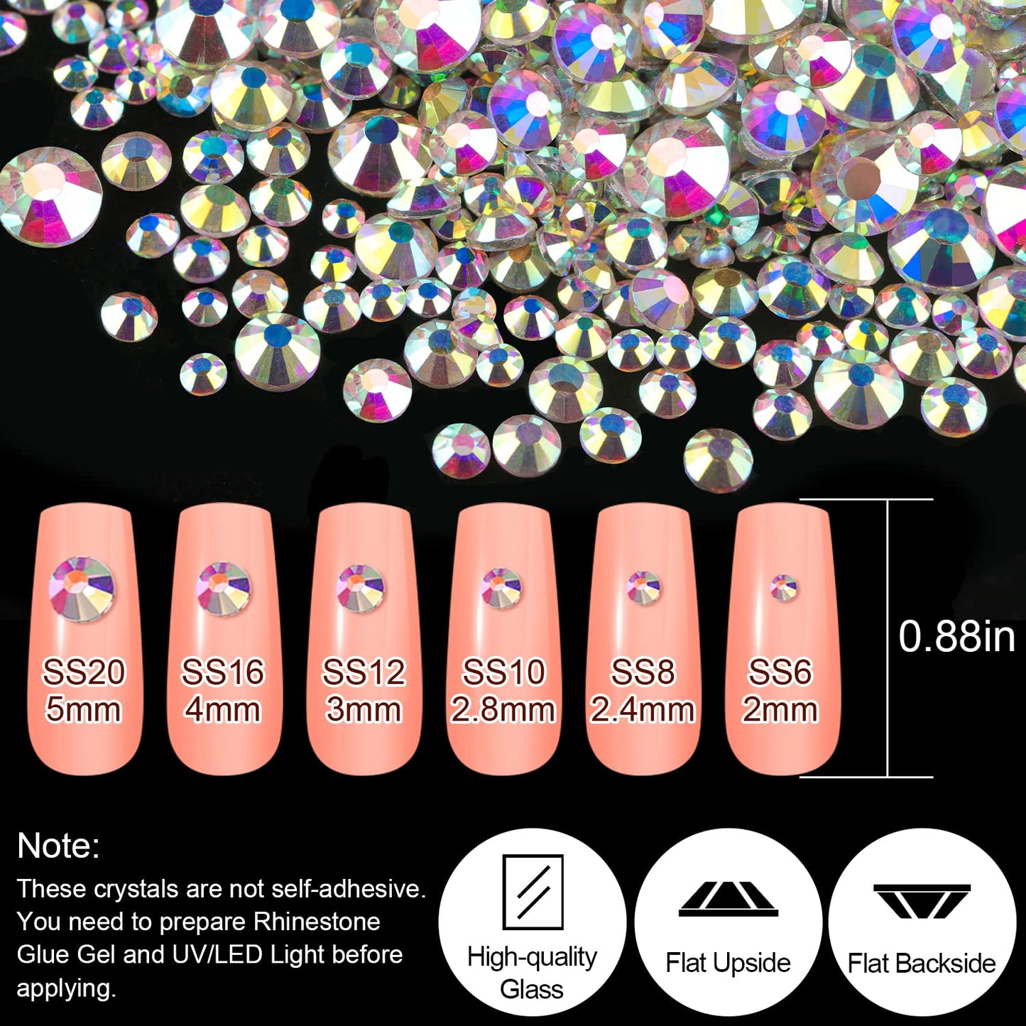 18 Styles Multi-Shaped Glass Gemstones for Nails and 6 Sizes Round Crystal Rhinestones Kit #1, Iridescent AB Nail Art Charm Bead Manicure Decoration with Pickup Pencil and Tweezer