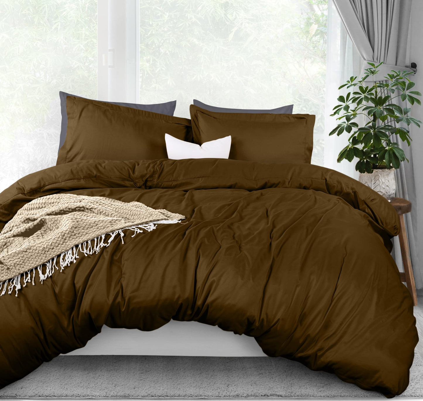 Utopia Bedding Duvet Cover Queen Size - 1 Duvet Cover with 2 Pillow Shams - 3 Piece Bedding Duvet Cover with Zipper Closure - Soft Brushed Microfiber, 90 X 90 Inches (Queen, Mocha)