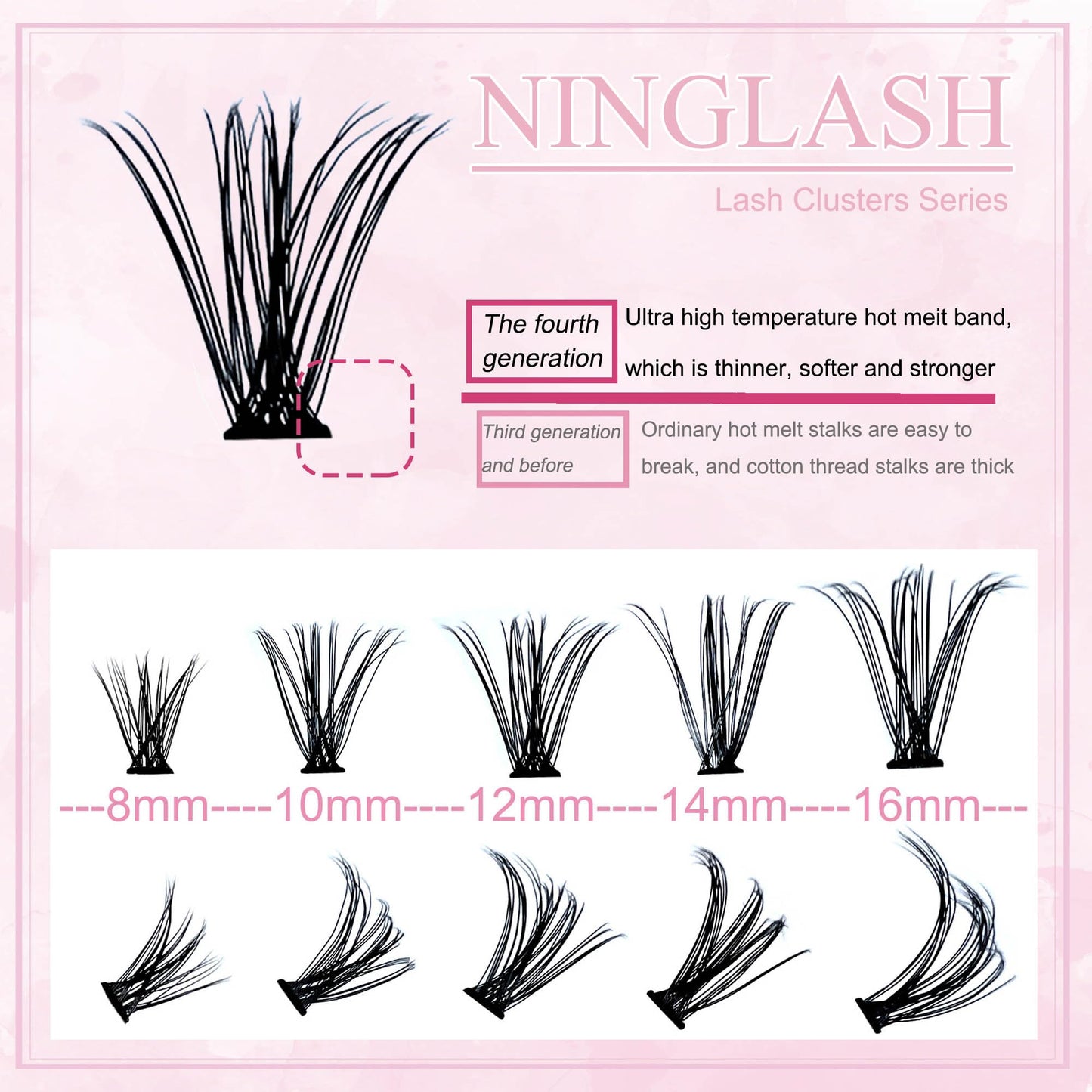 Lash Clusters with 7 Days Long Lasting Bond and Seal Lash Extension Kit 200 Pcs 8-16mm D Curl Wispy Eyelash Extension Kit at Home Lash Tweezers for Lash Clusters