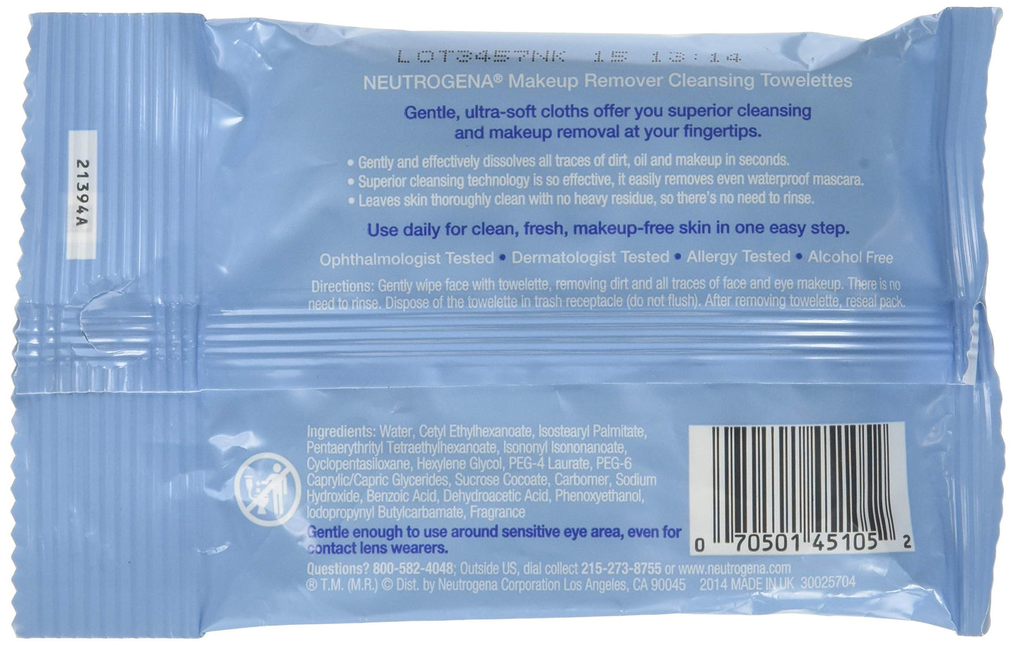 Neutrogena Make-Up Remover Cleansing Towelettes 7 Count (Pack of 6)