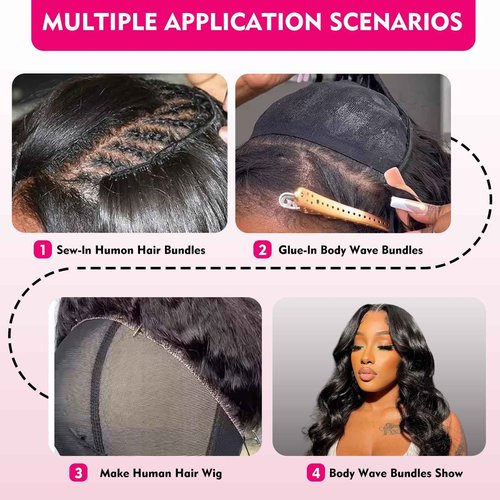 Body Wave Bundles Human Hair 14 16 18 Inch Human Hair 3 Bundles 100% Unprocessed Brazilian Raw Weave Bundle Human Hair Extensions for Black Women Natural Color
