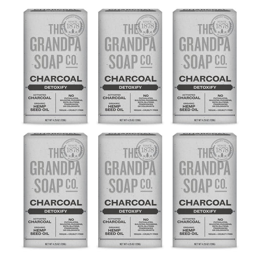 The Grandpa Soap Company Charcoal Bar Soap - With Activated Charcoal Hemp Seed and Mint Oil, Detoxifies, Draws Out Dirt and Toxins, Clear Congested Pores, Vegan, 4.25 Oz, 6 Pack