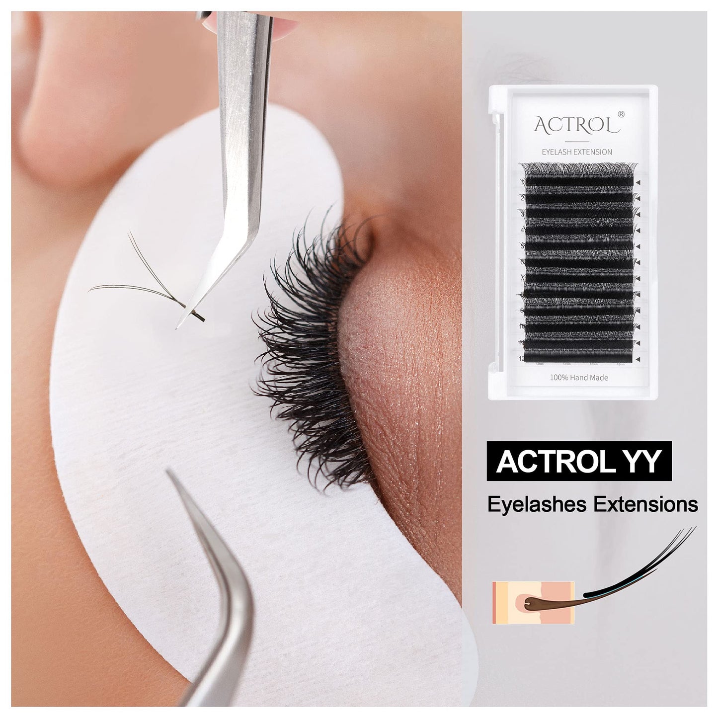 ACTROL YY Eyelashes Extension Lashes Black C Curl 0.07mm 14mm Lash Volume Extension Easy Fans Y Shaped Premade Soft Eyelashes Supply