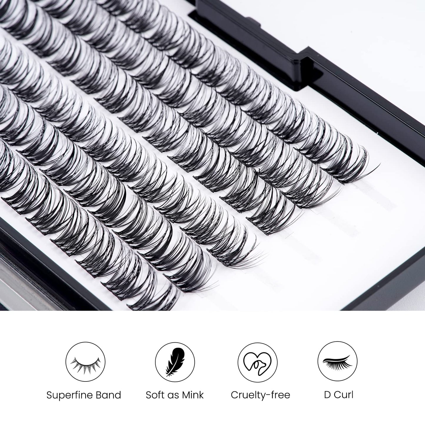 LANKIZ D Curl Lash Clusters, Individual Lashes Extension, 72pcs DIY Lash Extensions, 12mm Wispy Clusters Soft & Natural Eyelashes, DIY Eyelash Extension at Home