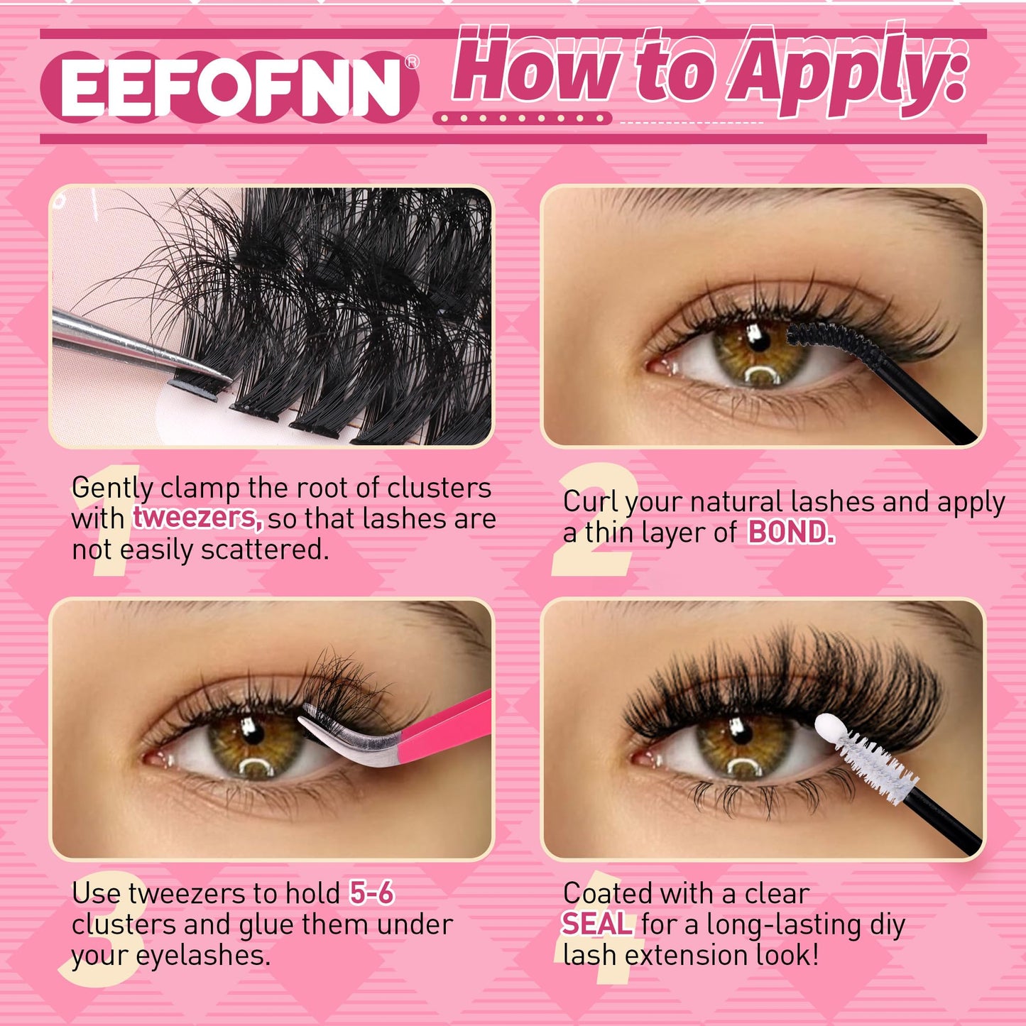 Eefofnn Lash Clusters Wispy Individual Lashes Fluffy Eyelash Clusters with Bottom Lashes 80D Natural Cluster Eyelash Extensions 10-18 mm D Curl Lash Extensions For Beginners