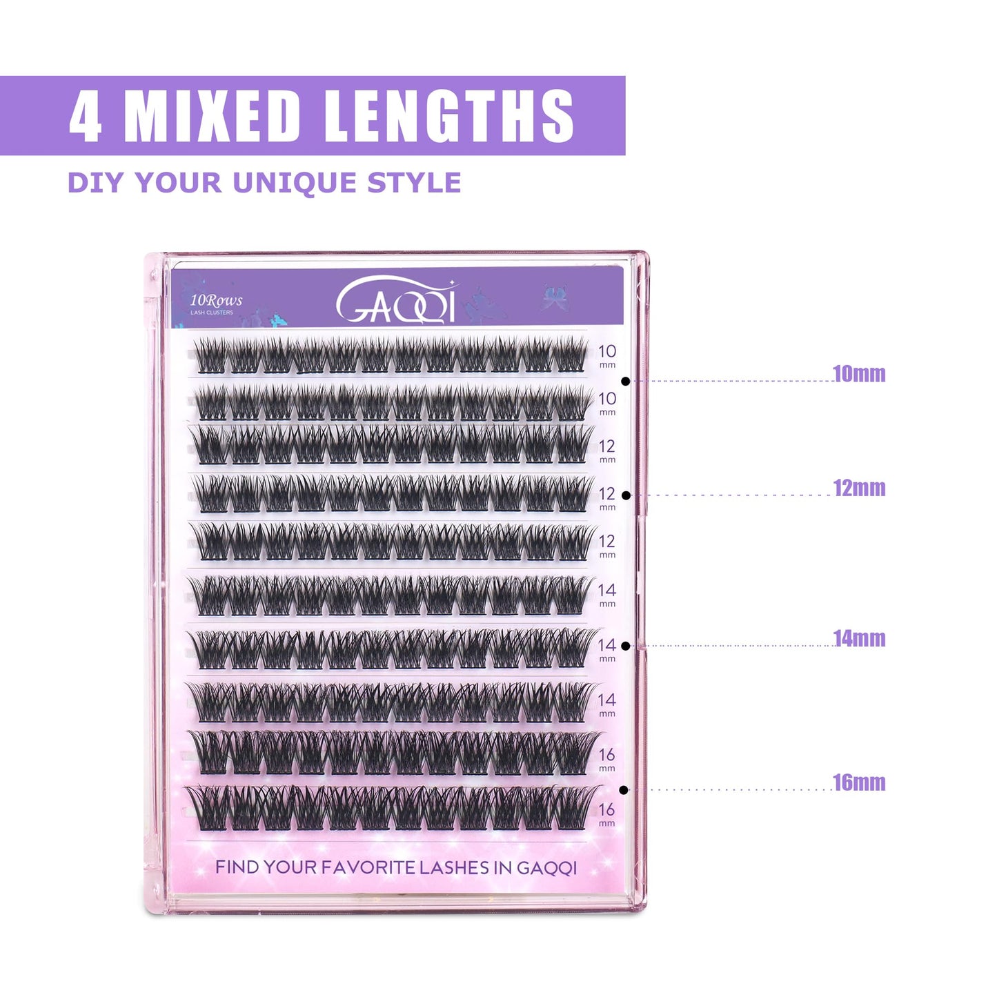 GAQQI Lash Clusters, Eyelash Clusters 120PCS D Curl Individual Lashes, Wispy Cluster Eyelash Extension 10-16mm Mixed Length, Natural Looking Cluster Lashes （GQ19, D Curl, 10-16mm)