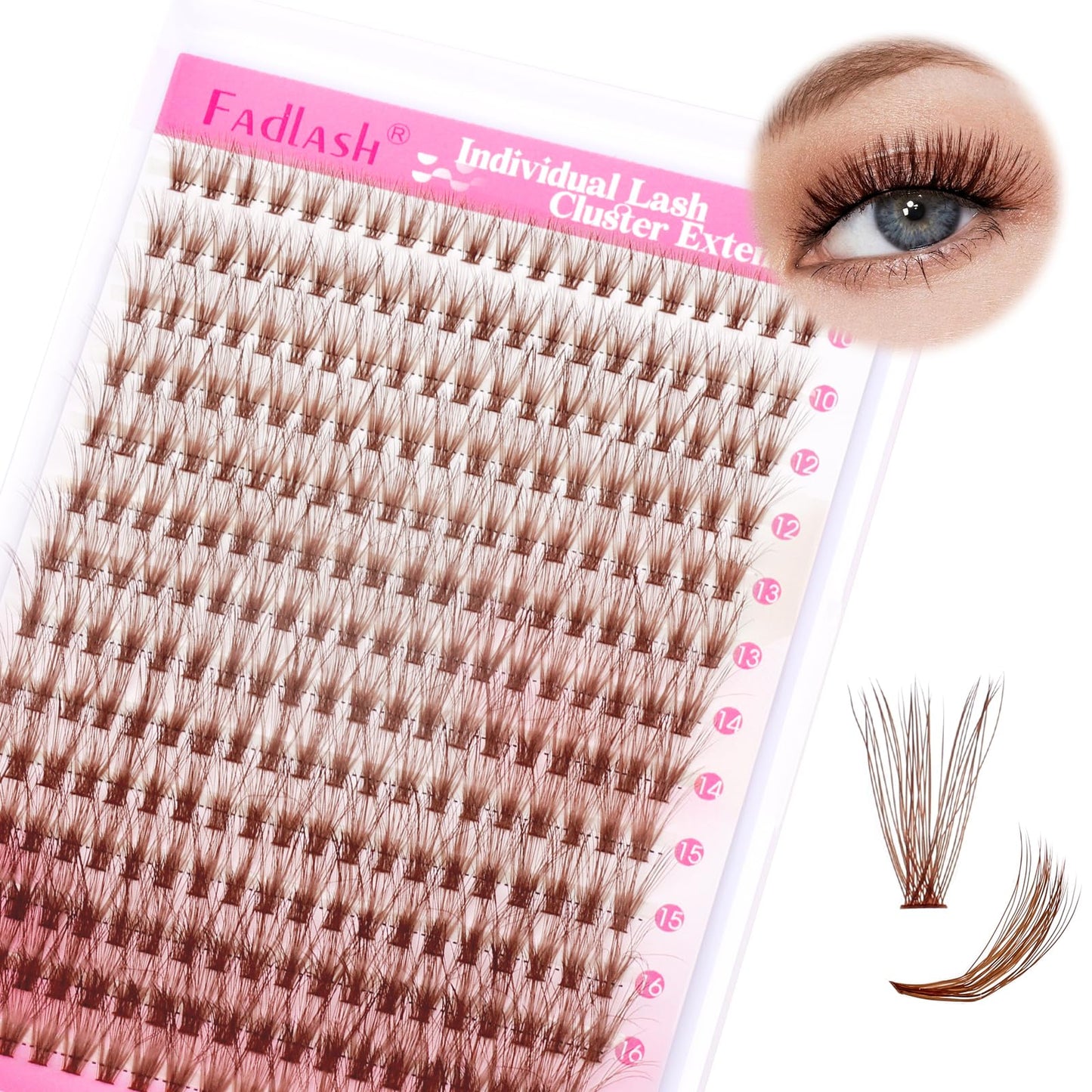 Brown Lash Clusters D Curl Individual Lashes 40D 10-18mm Cluster Eyelash Extensions Fluffy Mixed Tray 3D Effect Volume Soft DIY Lash Extension Kit at Home (40D-0.07-D,10-18mm)