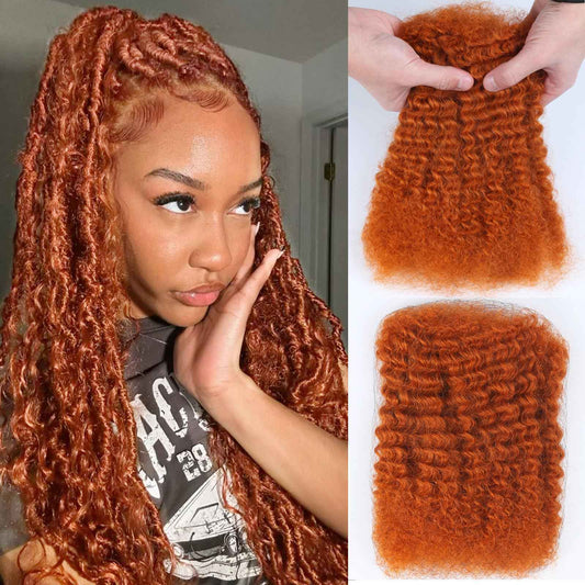 Afro Kinkys Bulk Human Hair for Braiding Afro Kinky-Curly Human Hair Bulk for Twist Ginger 18 Inch 50g/Bundle No Weft 4c Kinky Curly Bundles for Braids Micro Locs Dreadlock Extensions #350