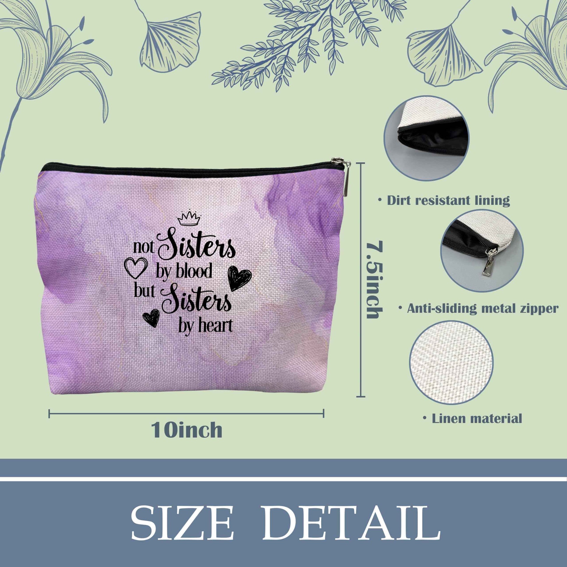 NATSUNO Sister Makeup Bag,Sister Cosmetic Bag,Gifts For Sisters From Sisters,Purple Makeup Bag,Gifts For Sister,Cute Makeup Bags,Girls Makeup Bag,Not Sisters By Blood But Sisters By Heart Makeup Bag