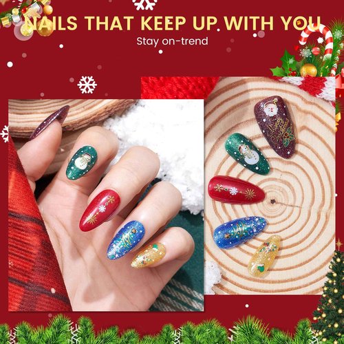 6PCS Christmas Gel Nail Polish Set- Hema TPO Free Sparkle Green Blue Soak off U V Gel Polish Set with Swatch Board - Glitter Gold Silver Gel Polish Colors Nail Art Manicure Salon DIY at Home for Women