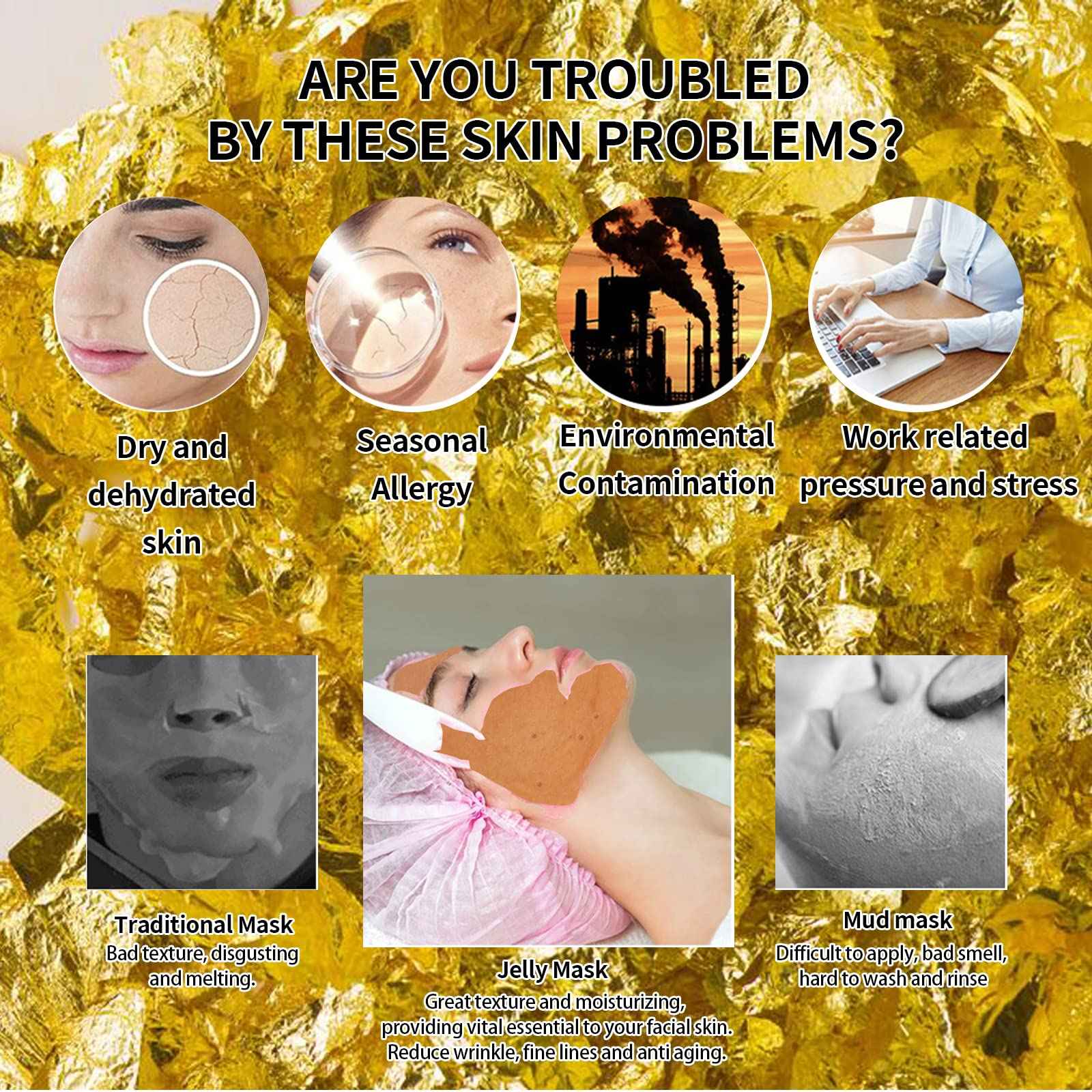 Nielies Jelly Face Mask For Facials | Bundle of 24K Gold & Vampire+ Hyaluronic Acid Hydrating And Brightening HydroJelly Masks | Vajacial