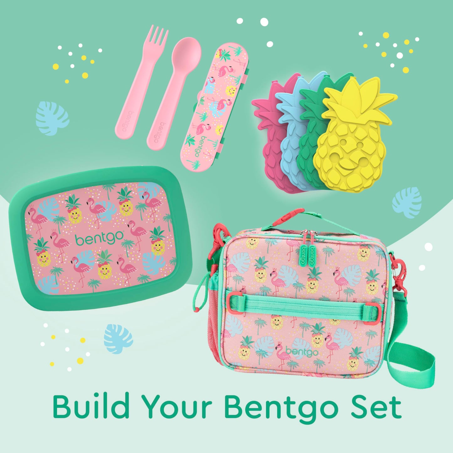 Bentgo Kids Lunch Bag - Durable, Double-Insulated Lunch Bag for Kids 3+; Holds Lunch Box, Water Bottle, & Snacks; Easy-Clean Water-Resistant Fabric & Multiple Zippered Pockets (Tropical)