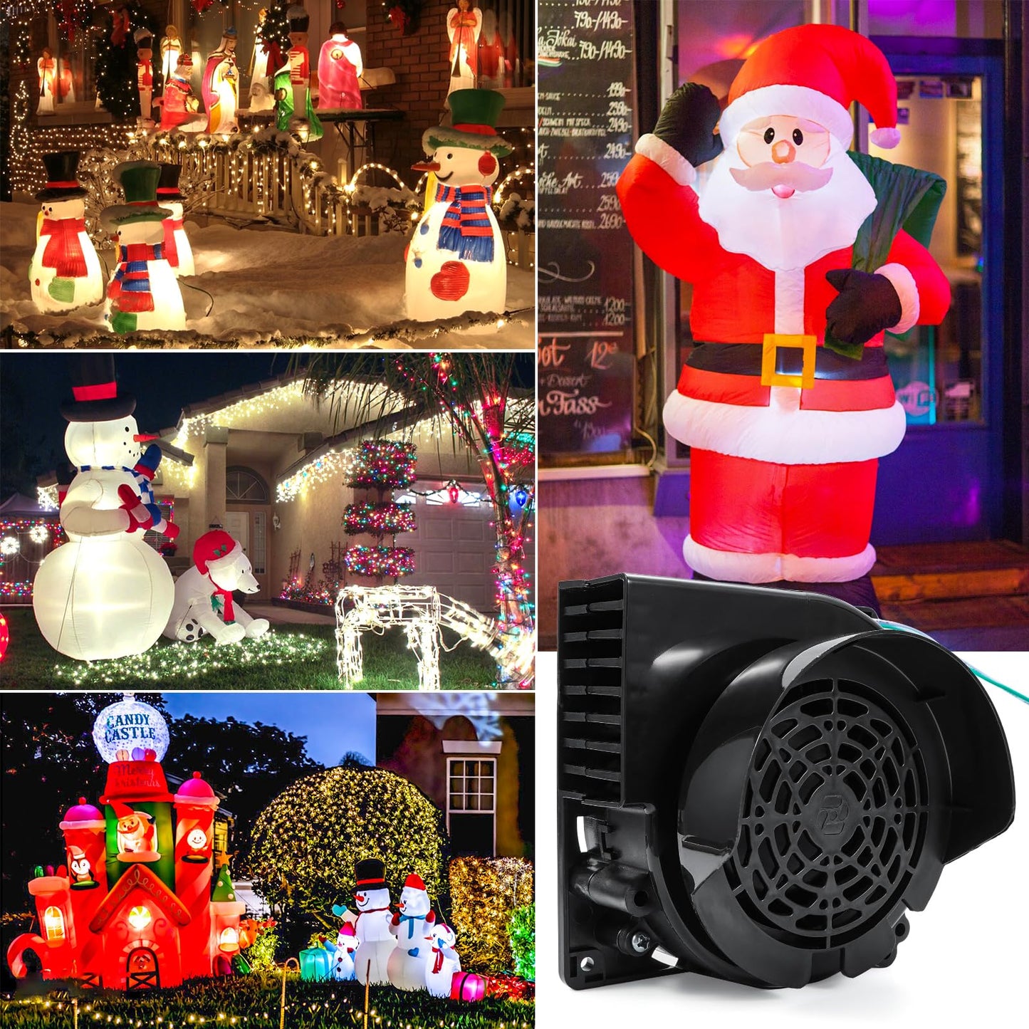 2 Pack Air Blower for Inflatables,12V 1.2A Inflatable Fan Replacement with 5 LED Light Strings, and 12V 1.5A Adapter for Christmas Xmas Holiday Yard Inflatables Fan Blower Decor