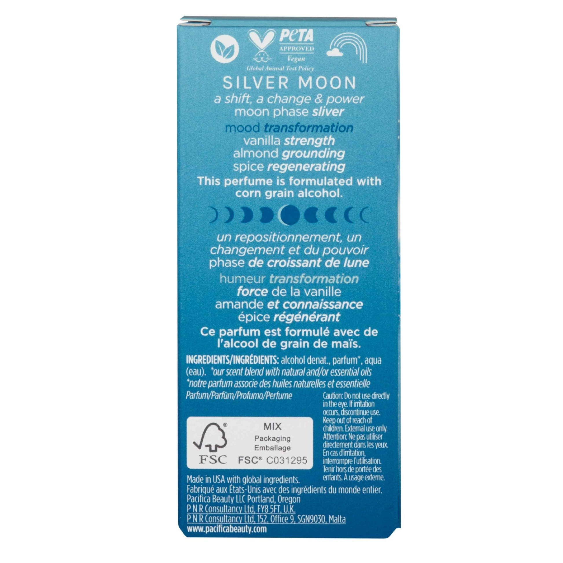 Pacifica Silver Moon Perfume 1oz – Long-Lasting Warm Vanilla & Almond Clean Fragrance for Women Vegan, Cruelty-Free, Essential Oils, Non Toxic