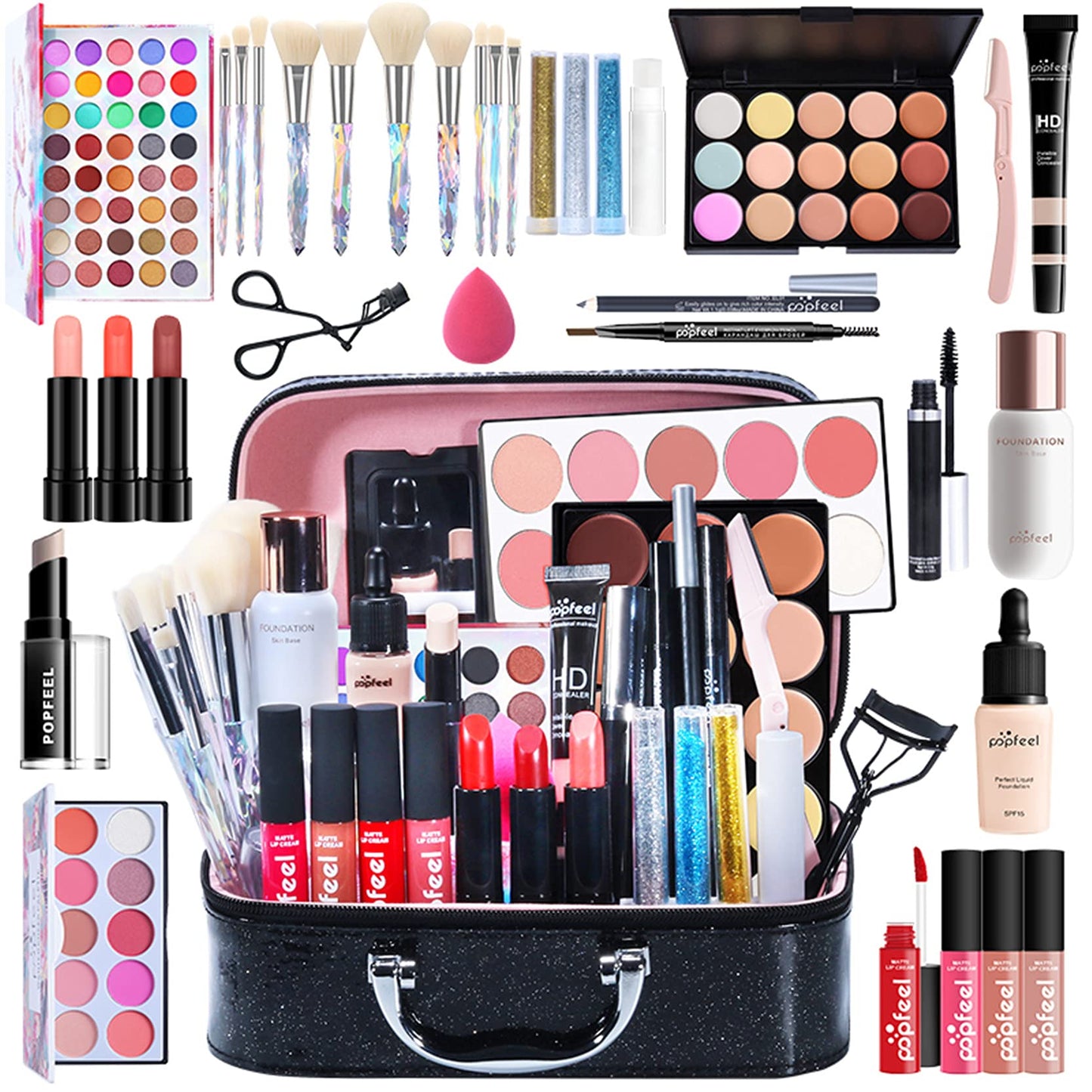 Joyeee All-in-One Makeup Gift Set Travel Makeup Kit Complete Starter Makeup Bundle Lipgloss Lipstick Concealer Blushes Powder Eyeshadow Palette Cosmetic Palette for Teen Girls & Adults #17