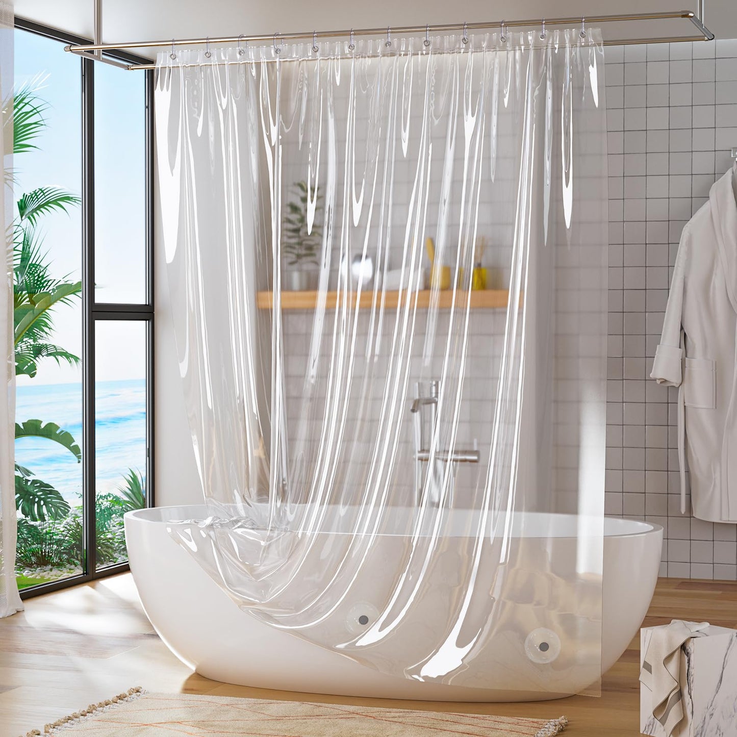 Titanker Shower Curtain Liner, 72x65 Clear Plastic Shower Liner Lightweight PEVA Shower Curtains for Bathroom, Waterproof Shower Liner with Magnets and Rustproof Grommet Holes