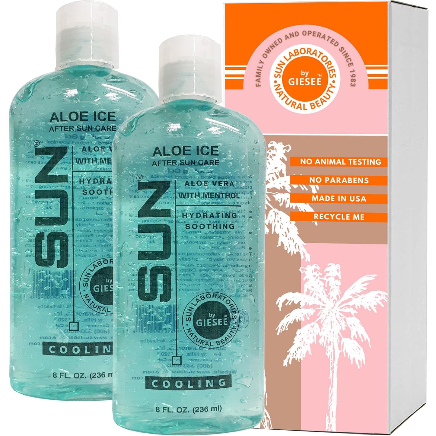 Sun Laboratories Aloe Vera Ice Gel 2 Pack – Pure, Organic Aloe Vera Gel – Natural After Sun Lotion – Soothing, Clear Aloe Vera for Burn Relief