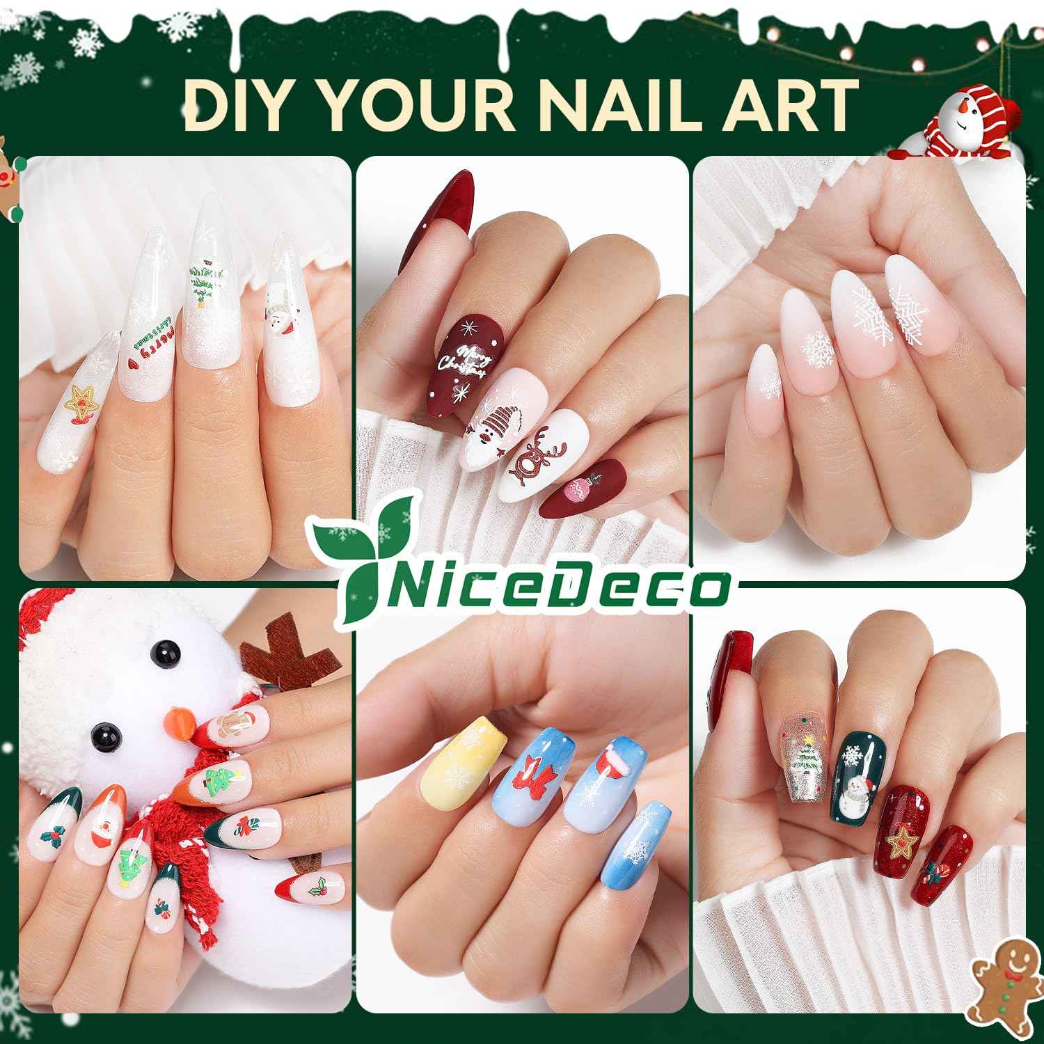 Nicedeco 15 Sheets Christmas Nail Art Stickers Decals Self-Adhesive Nail Supplies Nail Art Design Decoration 005