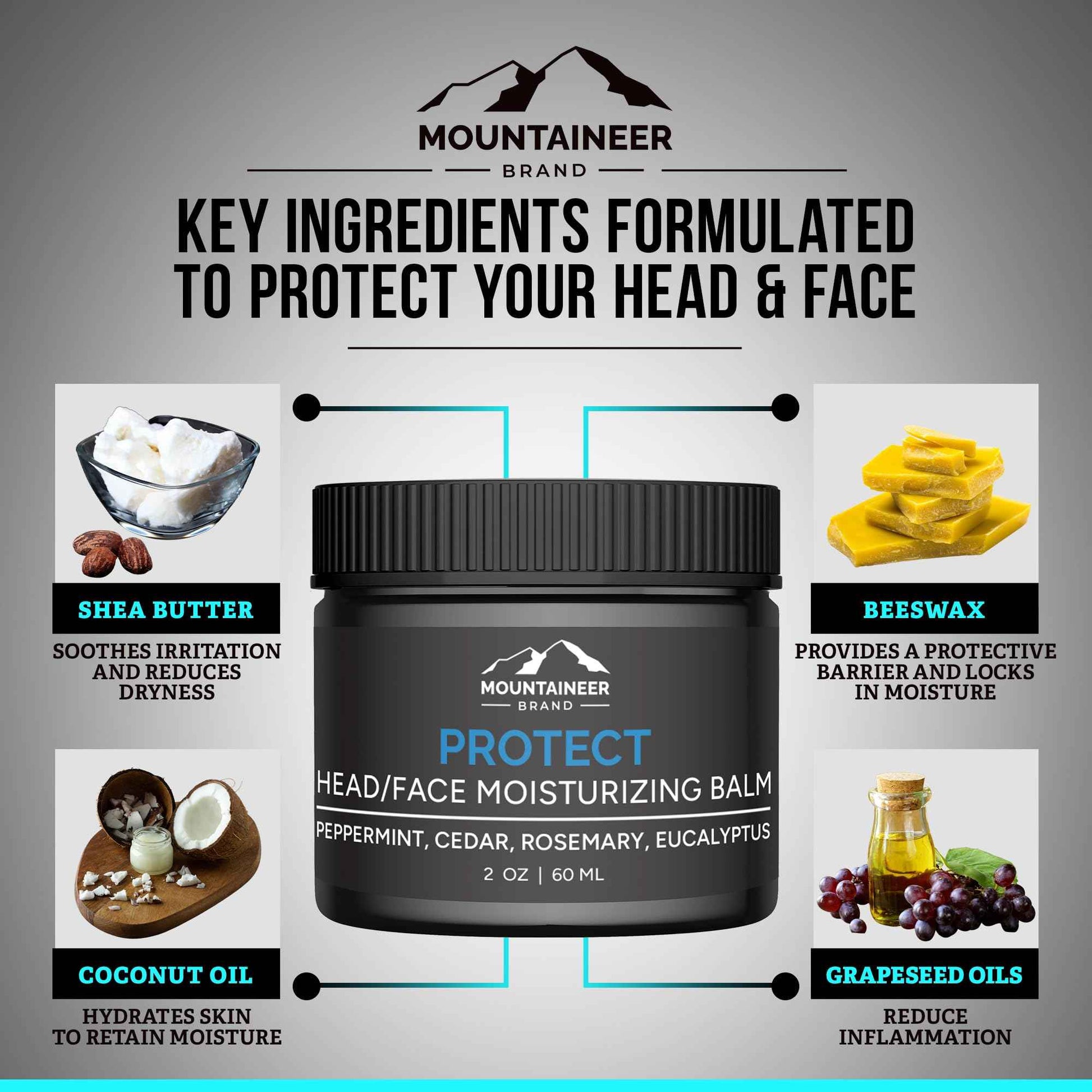 Mountaineer Brand Natural Moisturiser with Fresh & Natural Scent | Bald Head Care for Men | Non-Greasy Scalp and Face Balm | Made in West Virginia | Protect | 2 Pack | 2oz