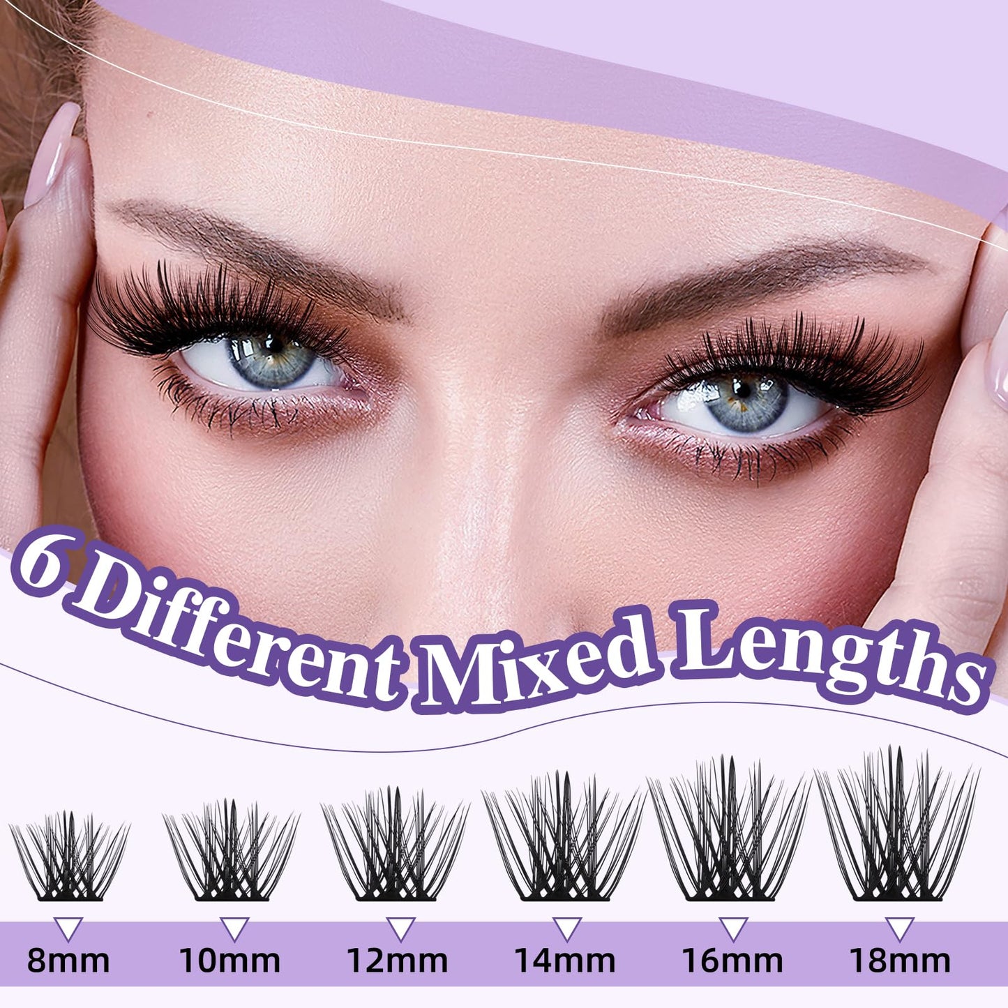 Lash Clusters B62 Clusters Lashes 144 PCS Eyelash Clusters D Curl 14mm Individual Lashes Wispy Volume False Eyelashes Soft Lightweight DIY Eyelash Extension at Home (B62,D14mm)