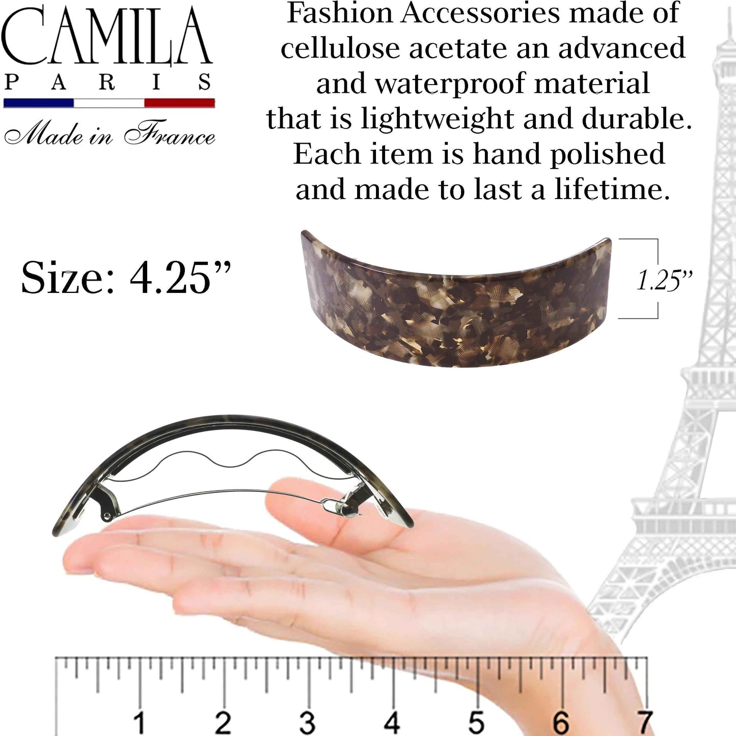 Camila Paris CP3571 French Hair Barrette Clip for Girls for Thick Curly Wavy Long Hair, Strong Hold Grip Hair Clips for Women, Automatic, No Slip Styling Girls Hair Accessories, Handmade in France