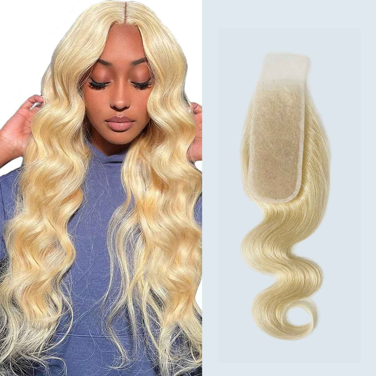 Blonde 2x6 Lace Closure Color #613 2x6 Transparent Lace Closure 100% Human Hair Free Part 150% Density Bleached Knots Pre Plucked With Baby Hair 14 Inch