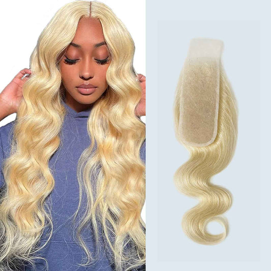 Blonde 2x6 Lace Closure Color #613 2x6 Transparent Lace Closure 100% Human Hair Free Part 150% Density Bleached Knots Pre Plucked With Baby Hair 14 Inch