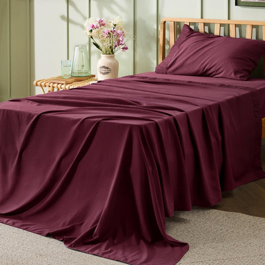 Bedsure Twin Sheets Set - Soft Twin Bed Sheets, 3 Pieces Hotel Luxury Burgundy Sheets Twin, Easy Care Polyester Microfiber Cooling Bed Sheet Set