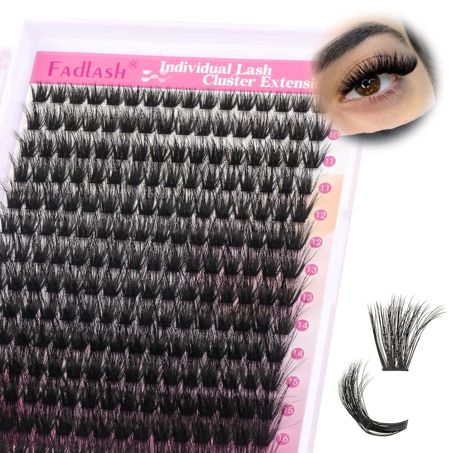 FADLASH Lash Clusters 100D Fluffy Eyelash Clusters 8-16mm Individual Lashes Cluster Eyelash Extensions 3D Effect Wispy Thick Lash Extension Clusters (100D-0.07-D, 8-16mm)