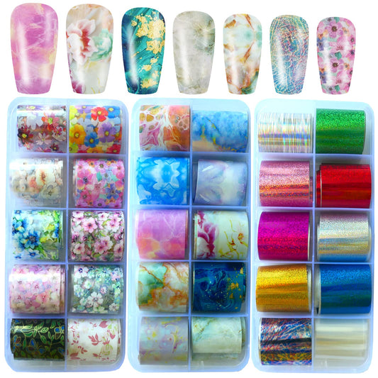 LoveOurHome 30 Sheet Nail Art Foils Flower Marble Holographic Trsnfer Nail Foil Sticker Decals Manicure Decoration Acrylic Tips Supplies for Crafts Nails Design