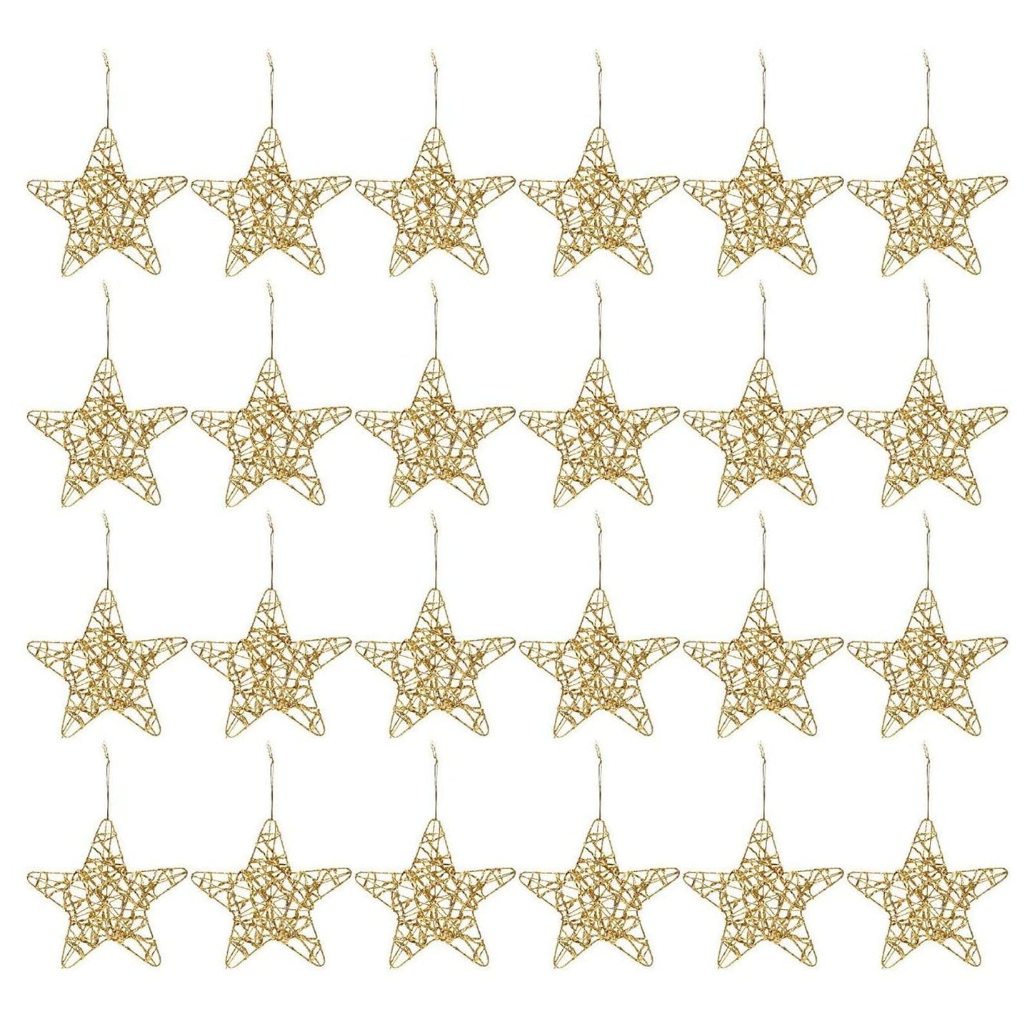 Juvale 24 Pack Gold Star Ornaments for Christmas Tree, Bulk Holiday Decorations (6 Inches)