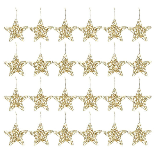 Juvale 24 Pack Gold Star Ornaments for Christmas Tree, Bulk Holiday Decorations (6 Inches)