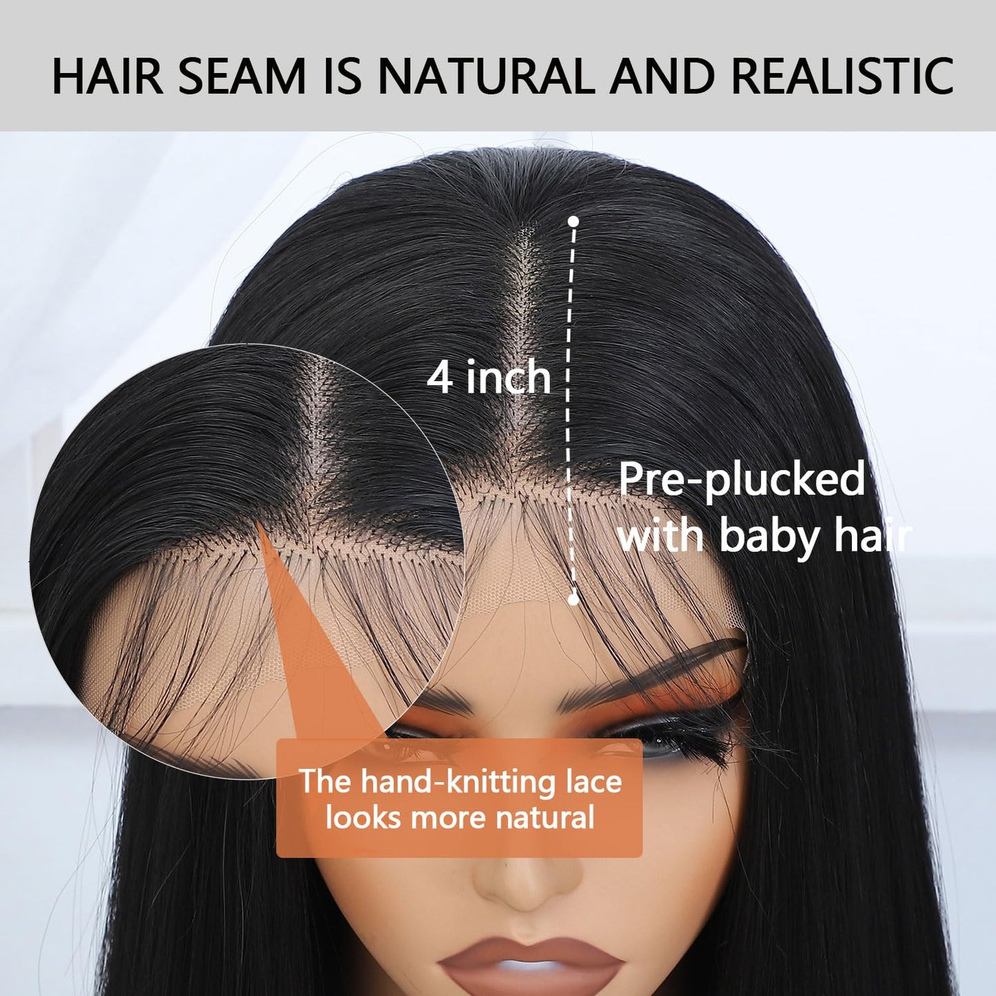 Silk Straight Synthetic Lace Front Wig Pre Plucked Wear And Go Glueless Wig HD Synthetic Lace Front Wigs for Women 180 Density 26 inch Black Natural Looking Hair Lace Wig