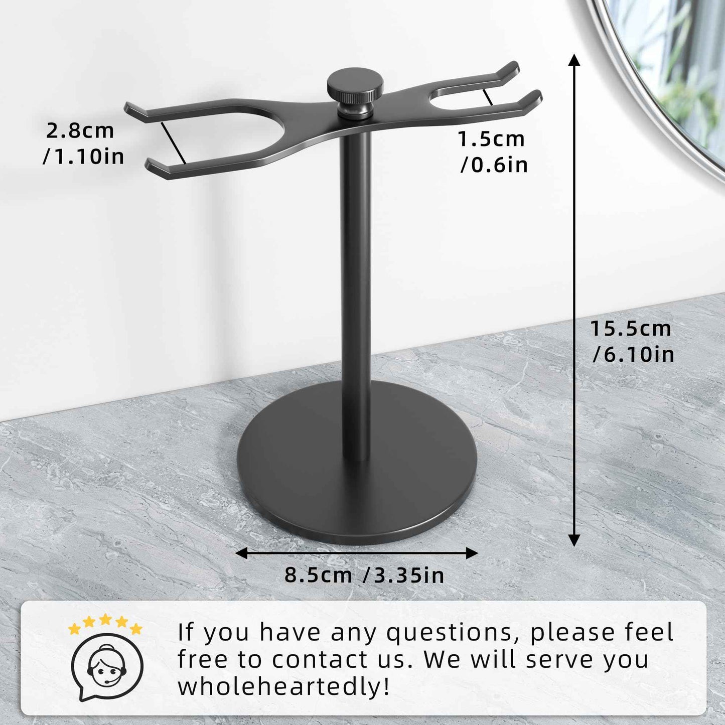 pickpiff Safety Razor Stand With Brush Holder, Black Heavy Duty Metal Shaving Holder for Men, Extra Wide Openings, Fits Most Brushes and All Kinds Of Razors