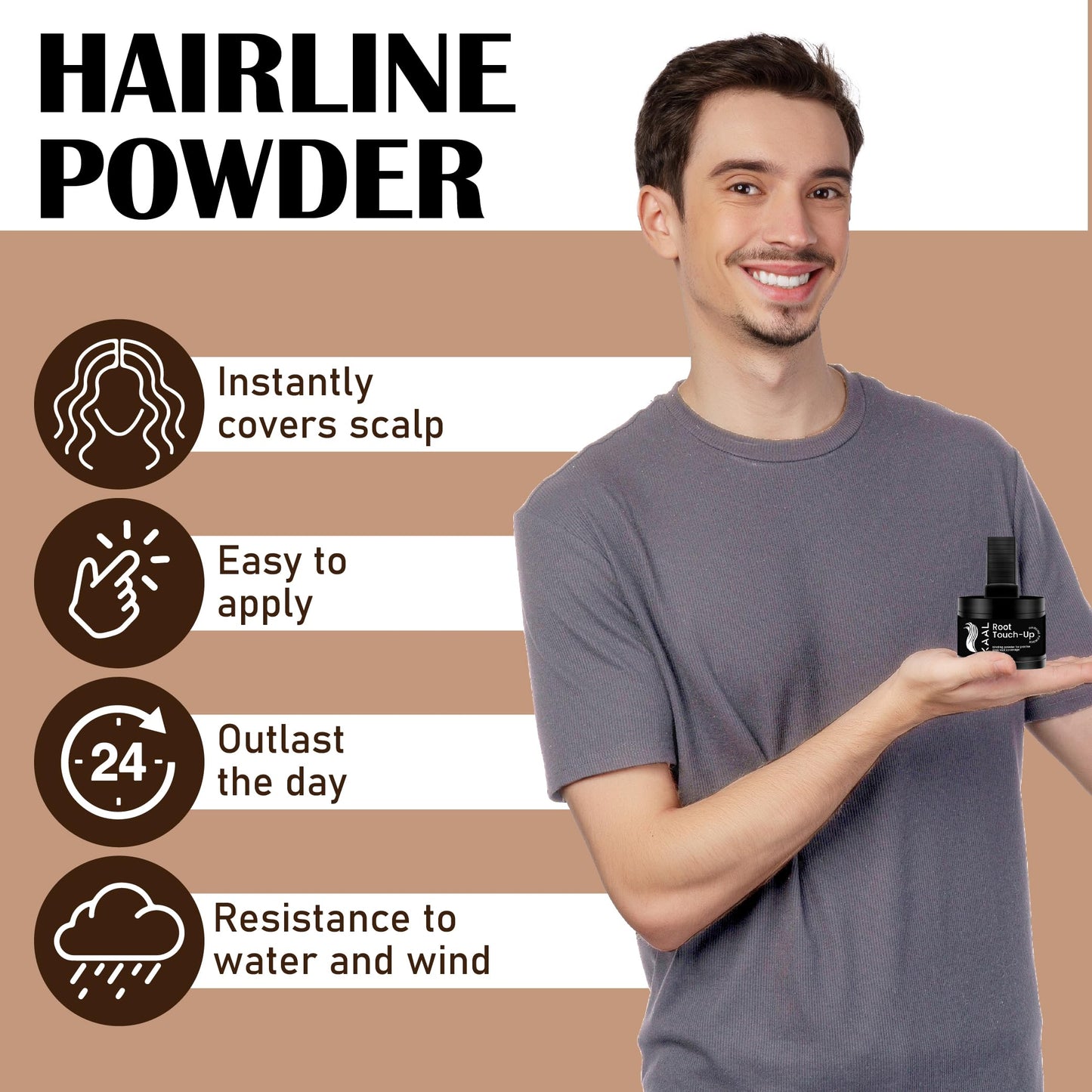 KAAL Hairline Powder: Instant Hair Loss Concealer, Touch-Up Powder for Hair Toppers, Eyebrows & Beards, Fibers for Thinning Hair (Dark Grey)