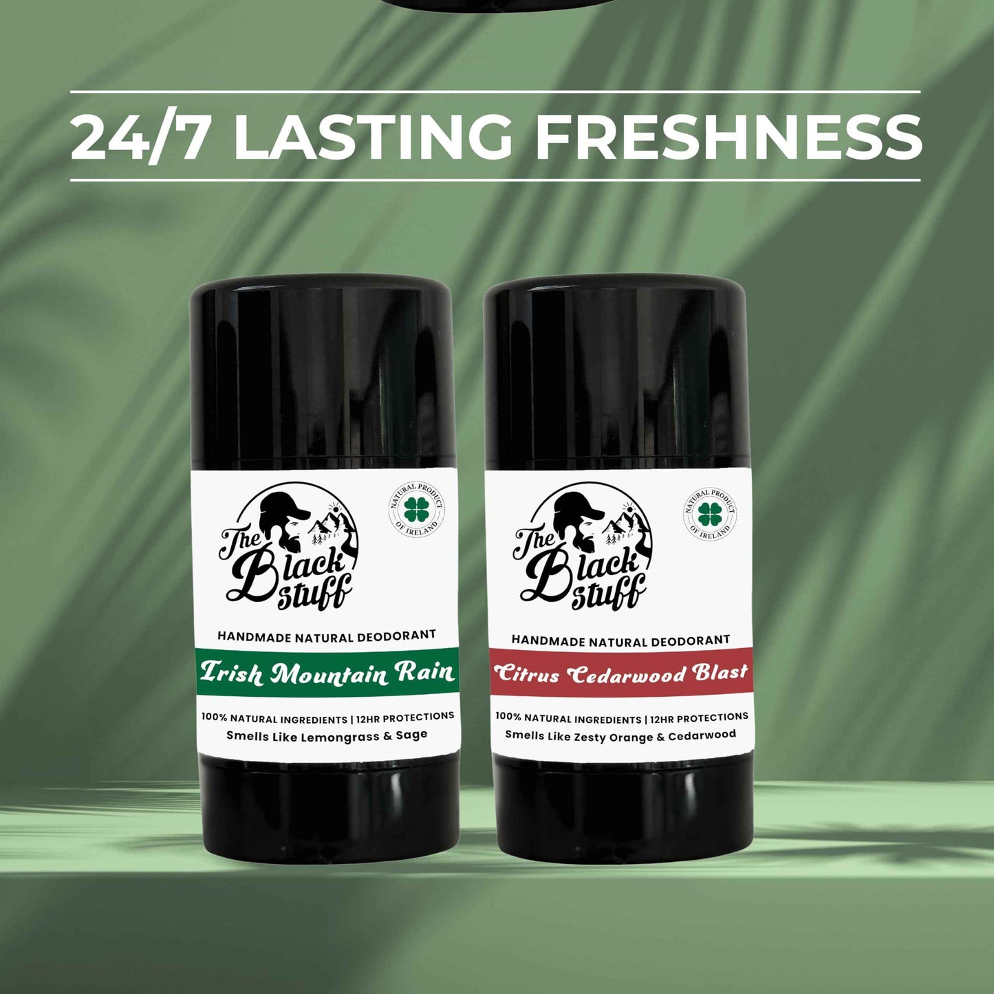 The Black Stuff Natural Deodorant with Cocoa Butter & Lemon - Aluminum Free for Men, Long-Lasting Freshness, Irish Mountain Rain & Citrus Cedarwood Blast (Pack of 2)