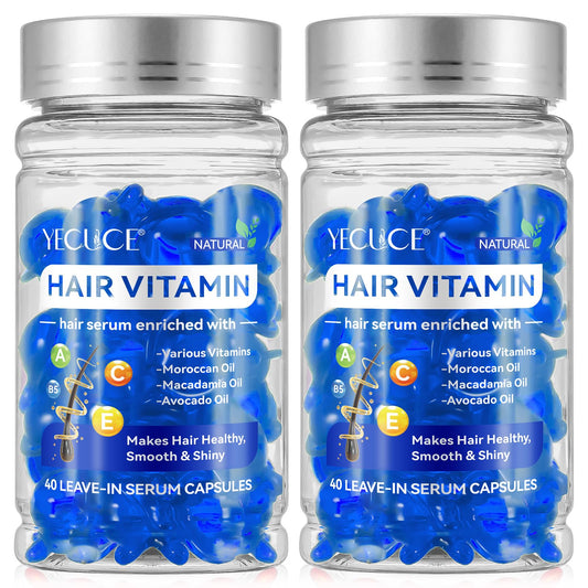 2 Pack Hair Vitamin Serum Capsule, Hair Treatment Serum, Leave-in Anti Frizz Conditioner with Vitamins A, C, E & Pro B5, Safe for All Hair, for Women & Men-80 Capsules