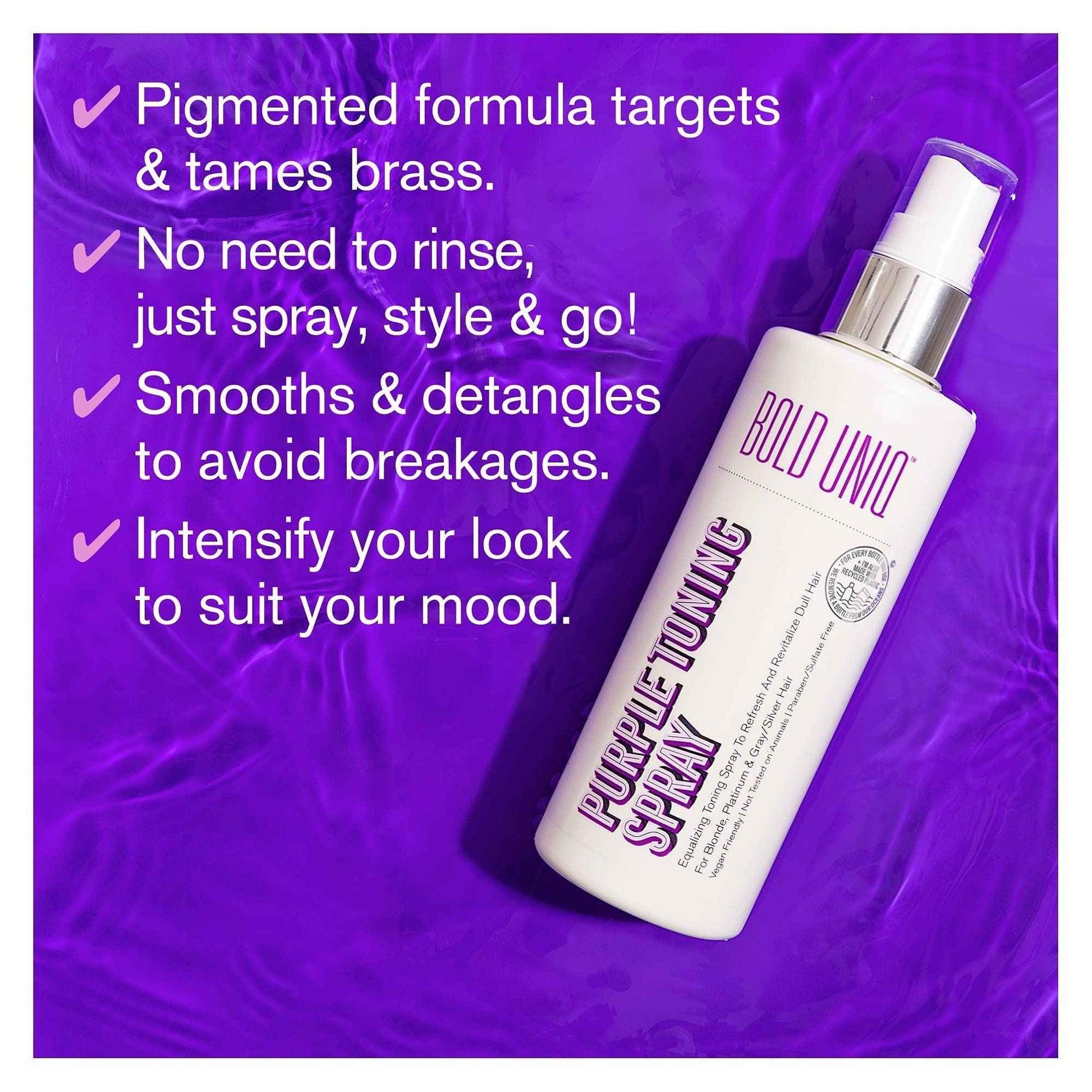 BOLD UNIQ Purple Conditioner & Blonde toner Spray Bundle. for Blonde, Platinum & Gray/Silver Hair. Remove Brassy Yellow tones. Paraben & Sulfate Free. Vegan & Cruelty Free.