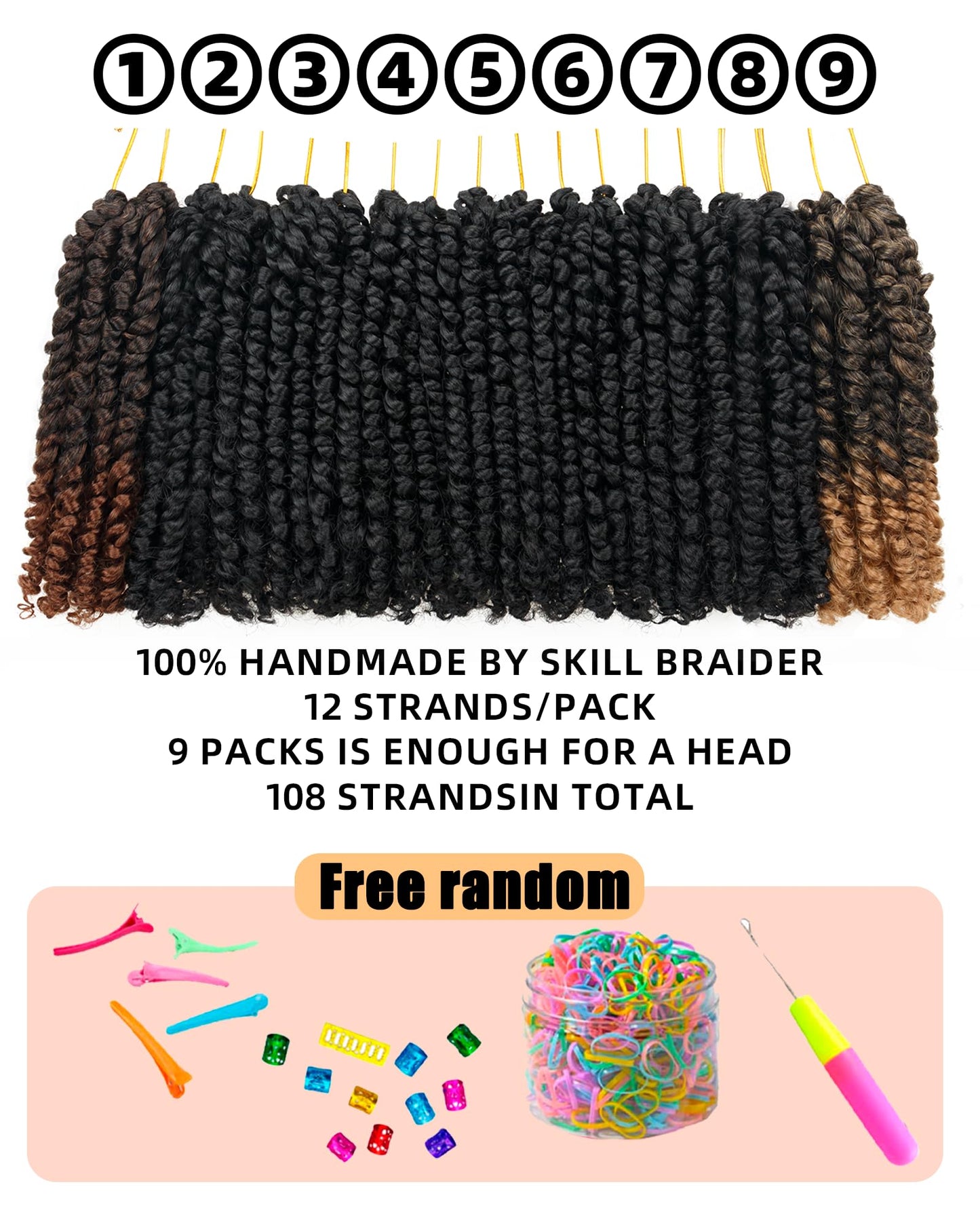 8 Inches 9 Packs Passion Twist Crochet Hair-Mixed Color Combo Pack(7 packs 1B+1 pack T1B/27+1 pack T1B/30),Pre-twisted Pre Looped Super Soft & Bouncy,For Black Women and Kids(8"-9 Packs,1B+T27+T30)