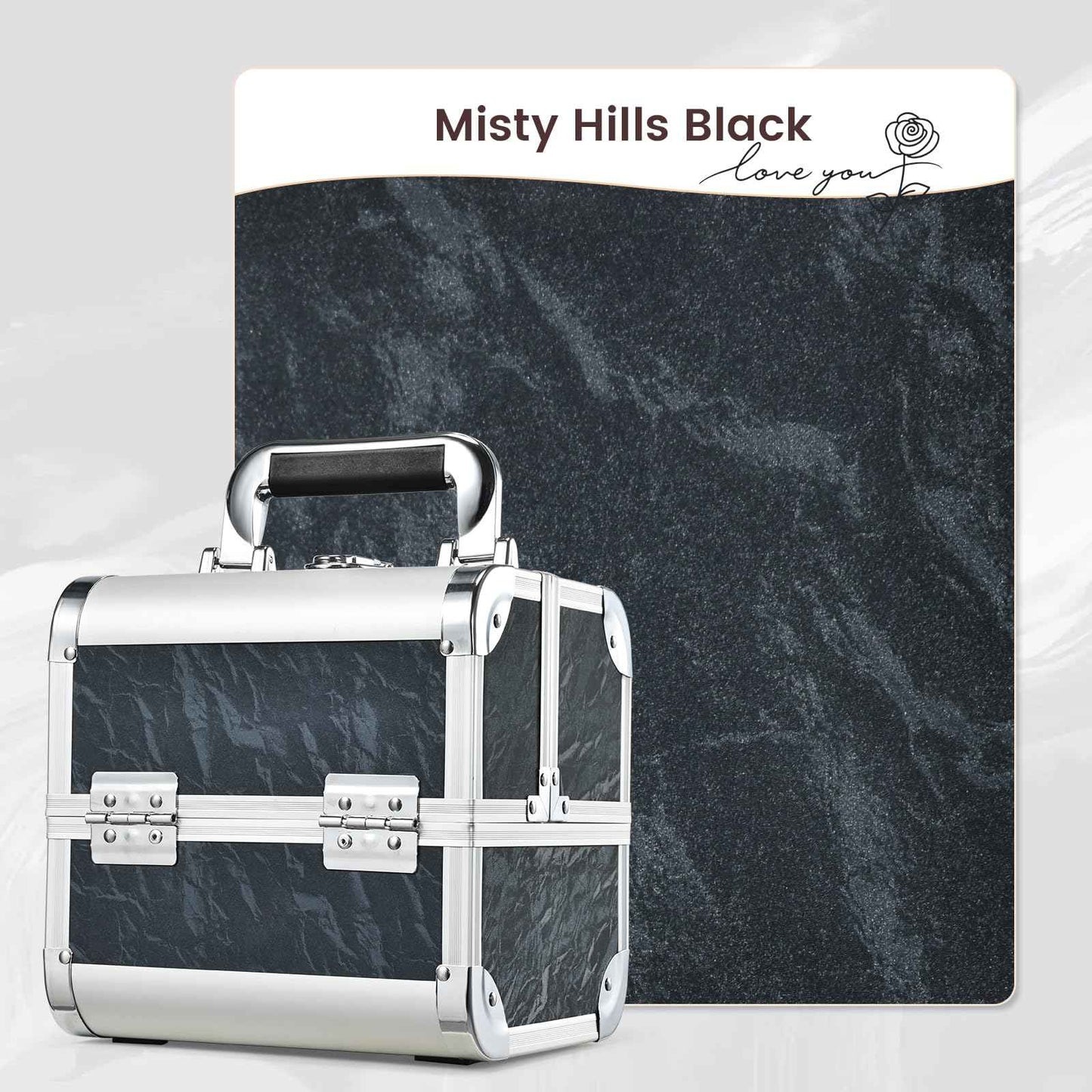 Costravio Makeup Case Train Case Portable Makeup Box with Mirror Lock Box Travel Cosmetic Train Cases Hard Make Up Organizer for Girls Nail Craft Storage Vanity Misty Hills Black