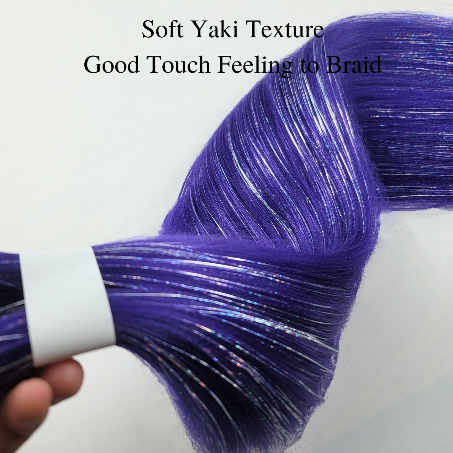 Gozill Braiding Hair Pre stretched Purple Sparkle Tinsel Prestretched Braiding Hair