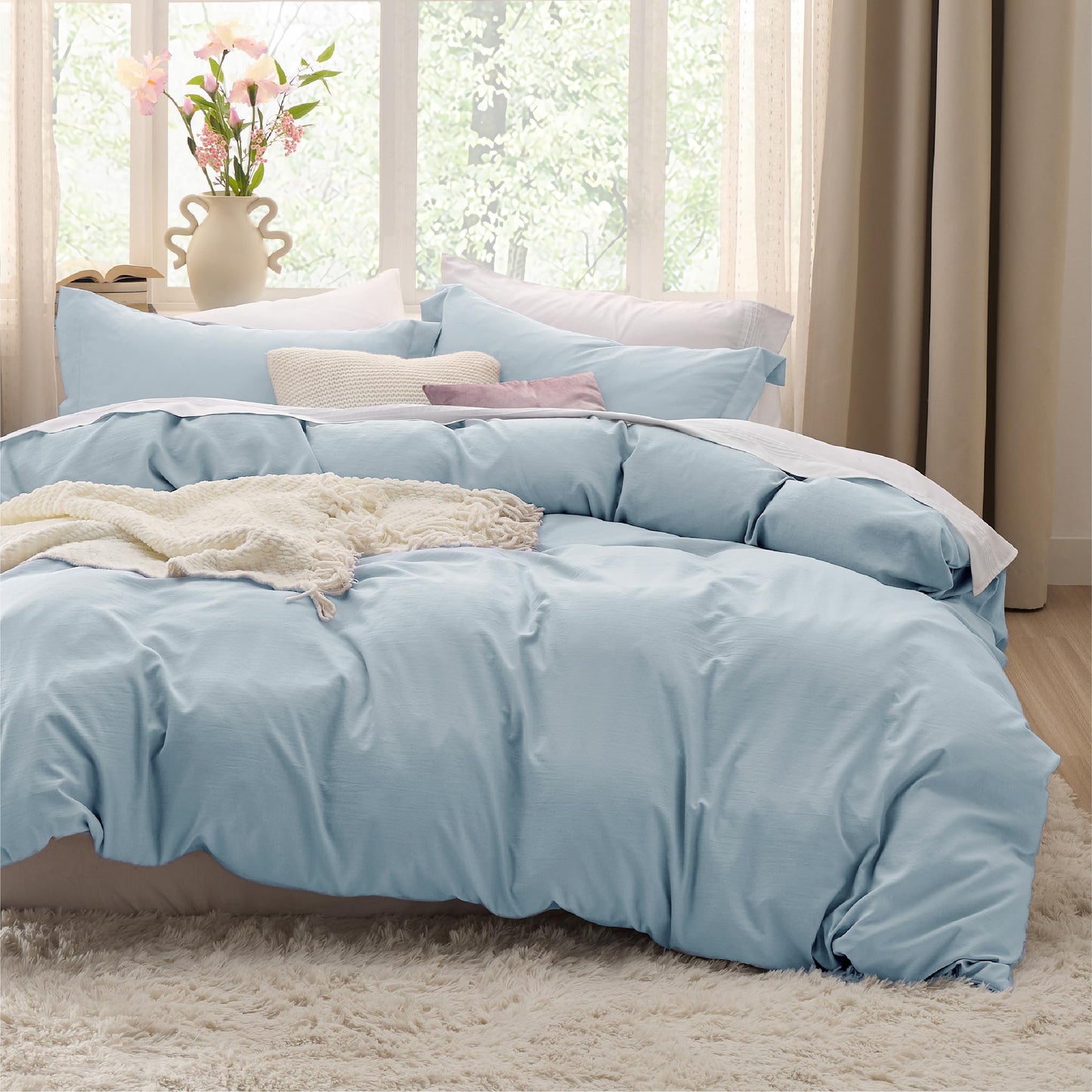 Bedsure Sky Blue Twin Duvet Cover Set - Soft Prewashed Duvet Cover Twin Size, 2 Pieces, 1 Duvet Cover 68x90 Inches with Zipper Closure and 1 Pillow Sham, Comforter Not Included