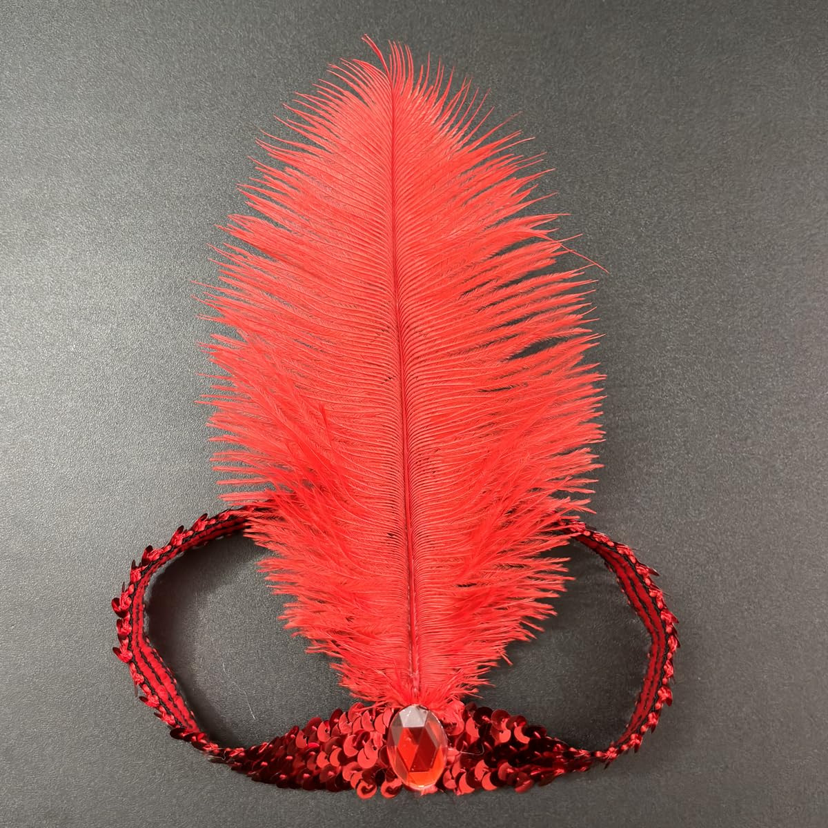 XKTEI 2pcs Feather Headdress,Sequins Headband,1920s Flapper Headpiece,Carnival Party Headwear,Costume for Gatsby Theme Party,Mardi Gras Feather Headband (Red-1)