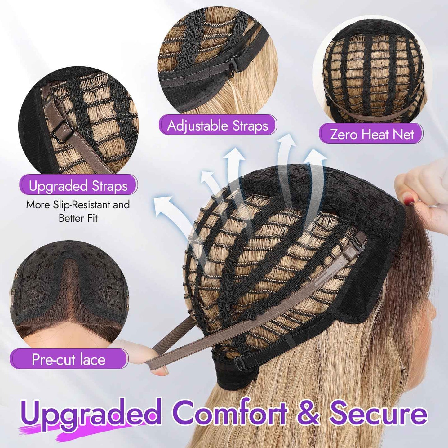 Eawwii Ombre Blonde Long Wavy Wig for Women, Pre-Cut HD Lace Natural Hairline, Glueless Middle Part, Synthetic Fiber for Daily and Party Use 26Inch