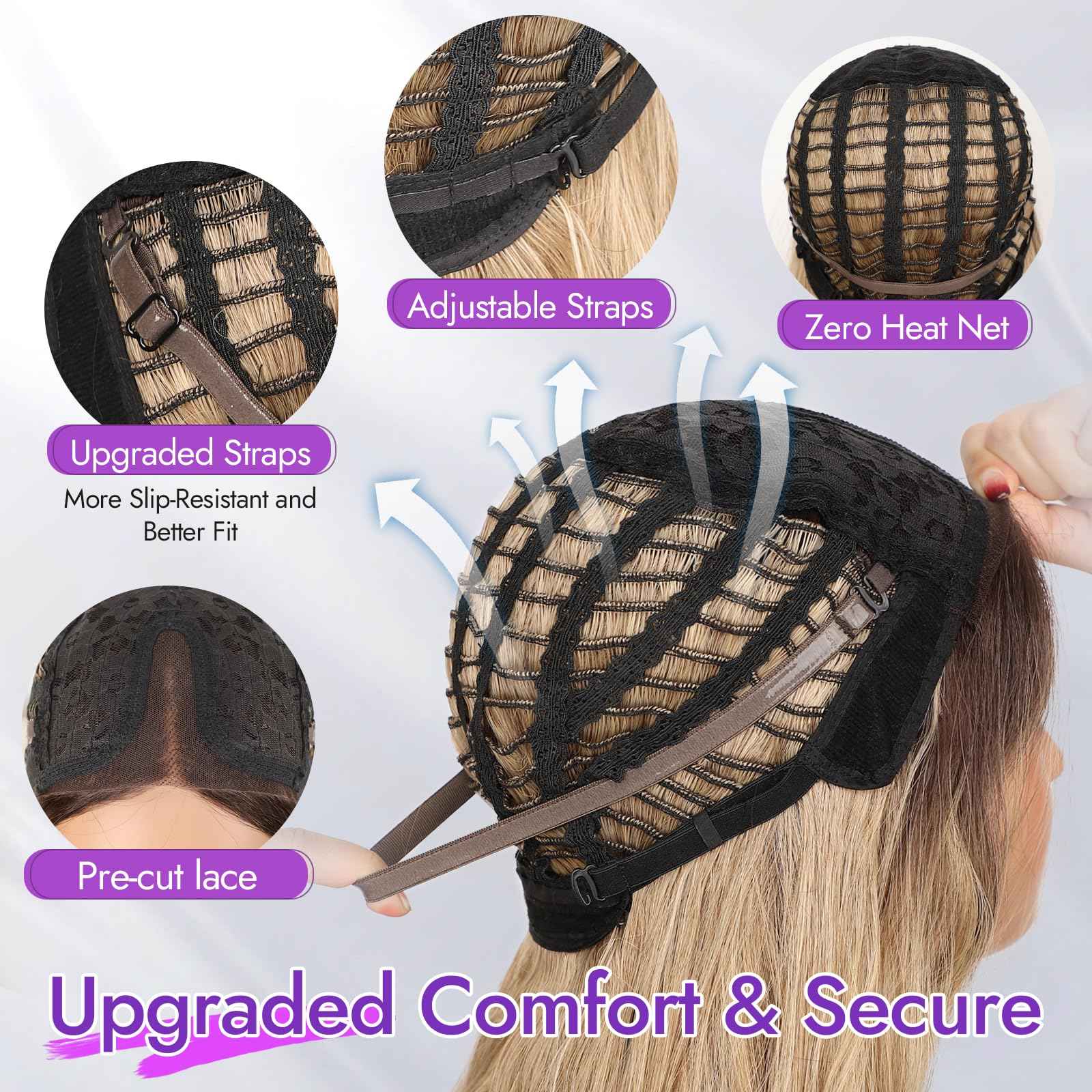 Eawwii Ombre Blonde Long Wavy Wig for Women, Pre-Cut HD Lace Natural Hairline, Glueless Middle Part, Synthetic Fiber for Daily and Party Use 26Inch